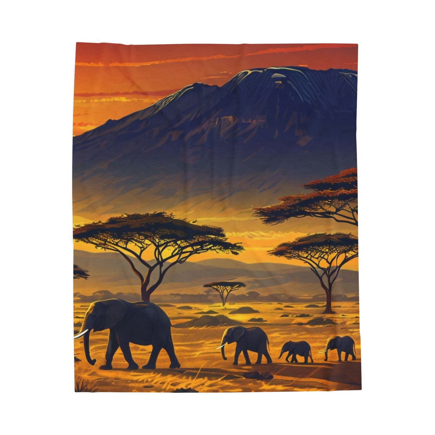 African Safari Sunset - Velveteen Plush Blanket