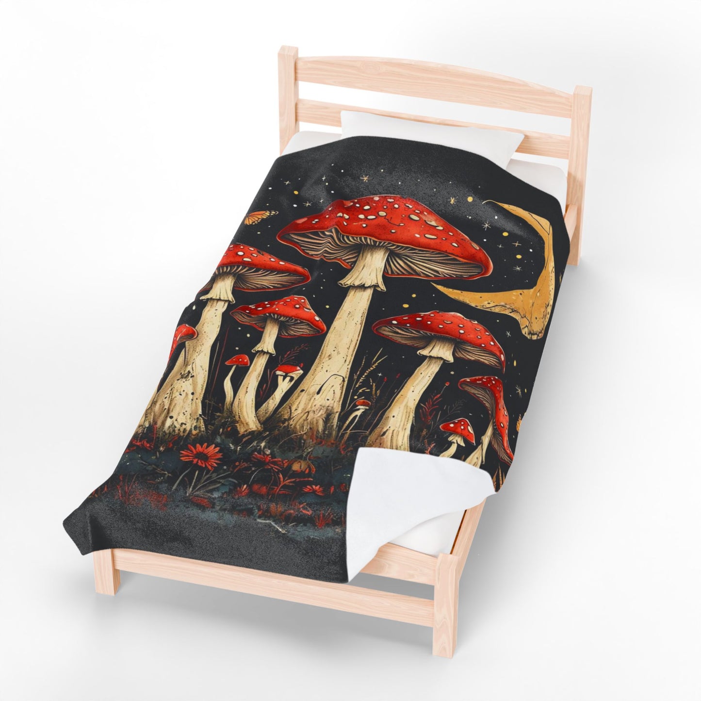 Boho Mushroom Moon - Velveteen Plush Blanket