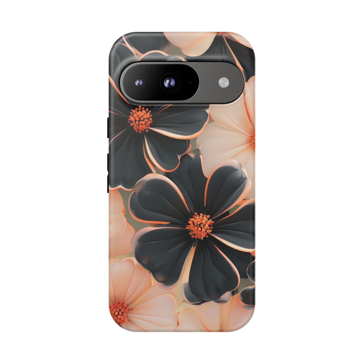 Elegant Black & Peach Floral - Phone Case