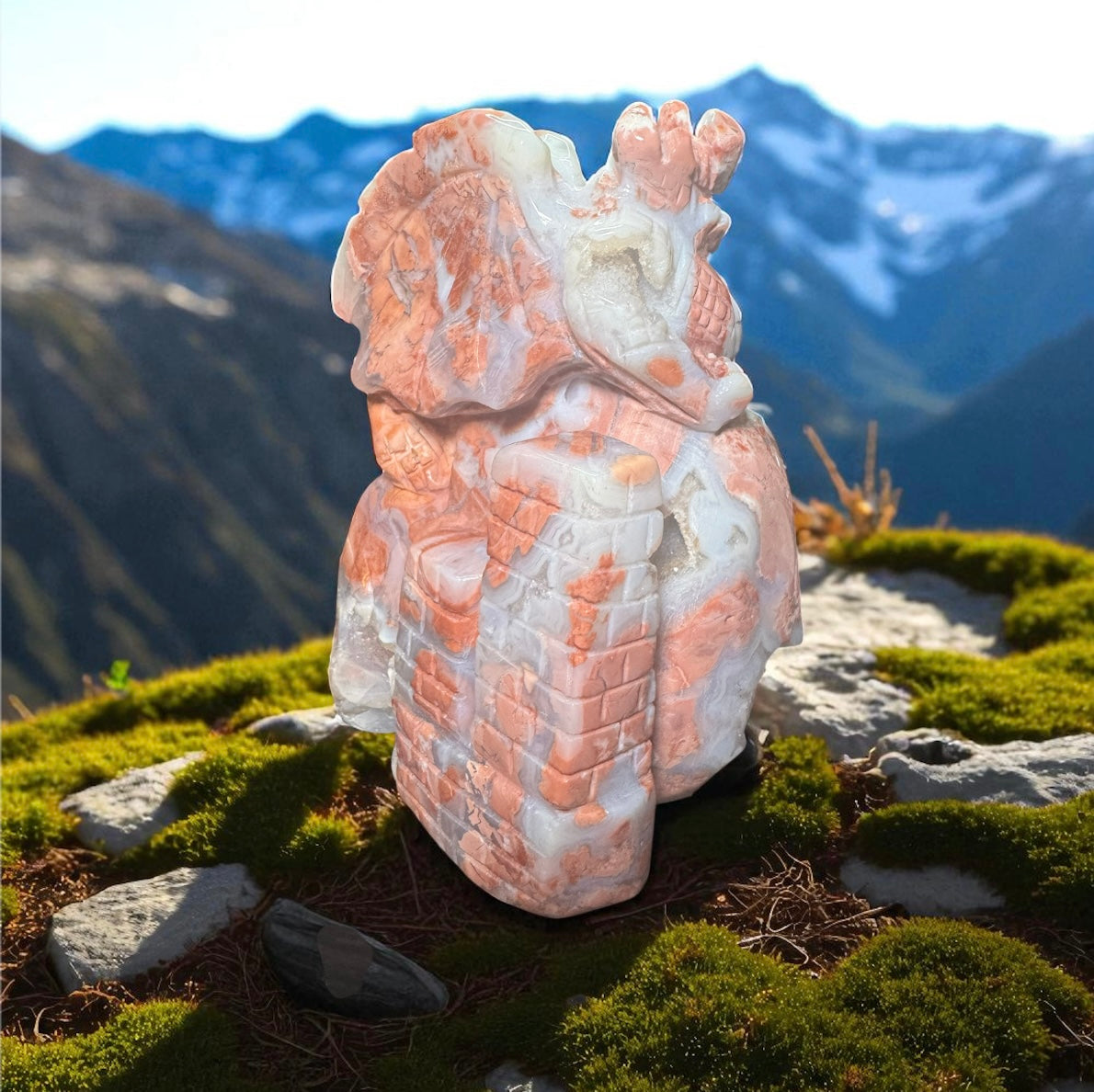 Cotton Candy Agate Dragon & Castle