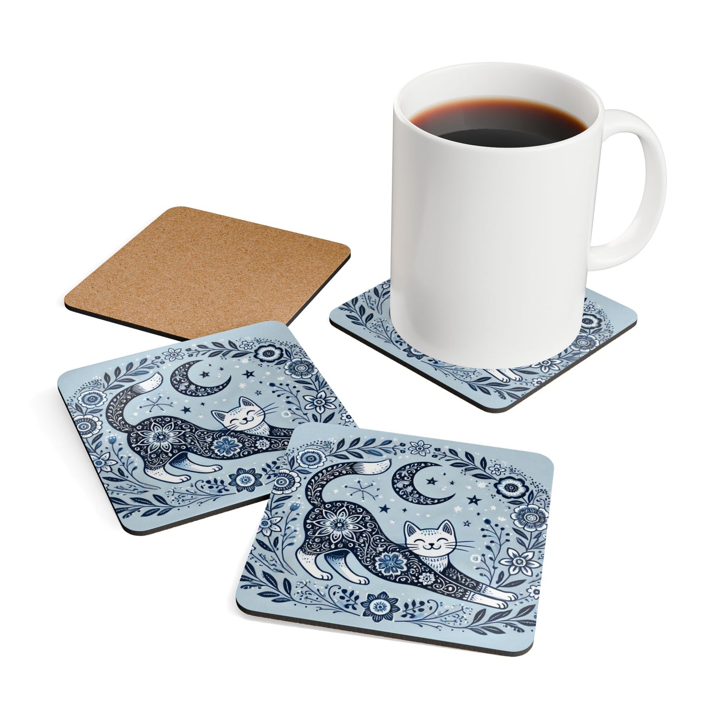 Folk Art Cat - Coaster Set