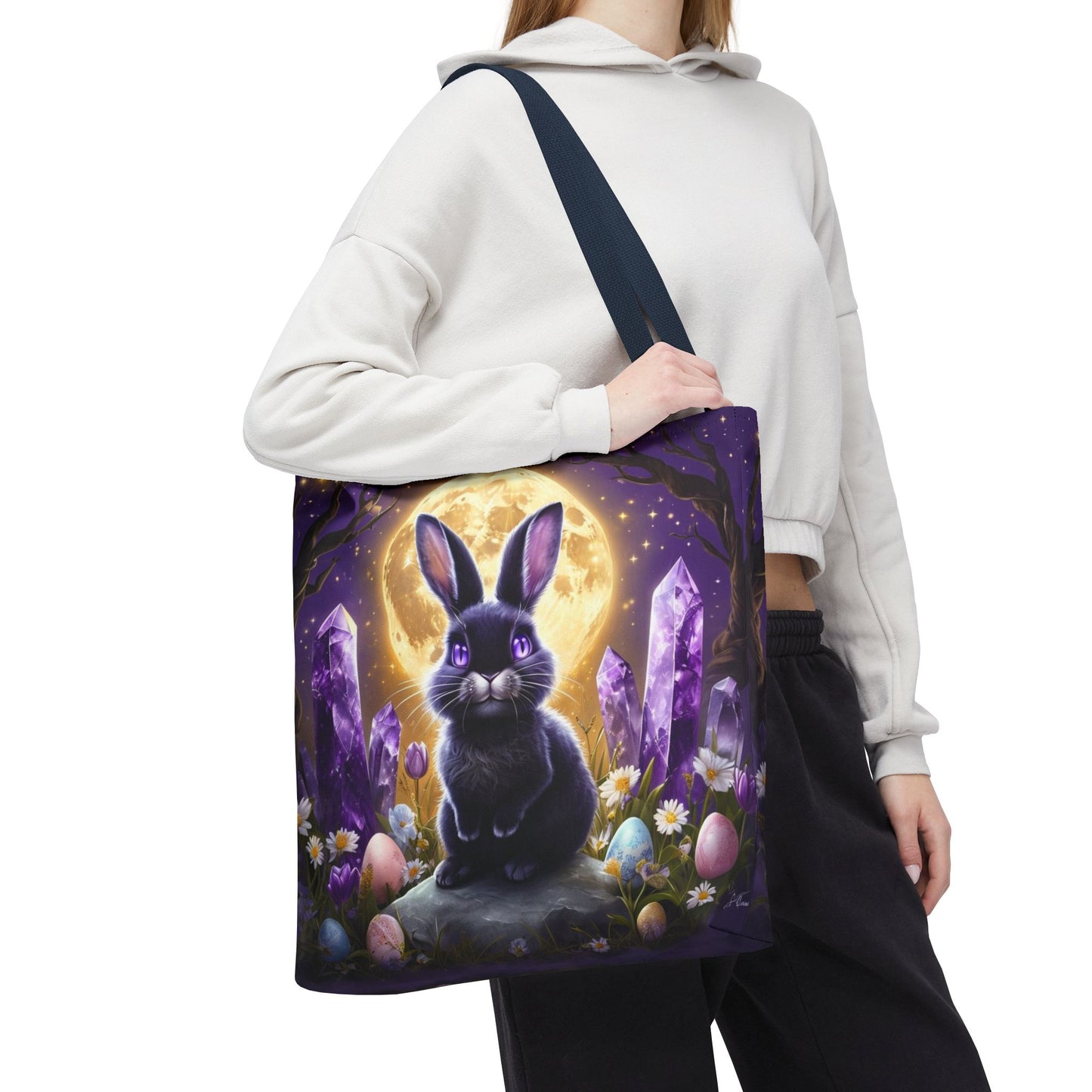 Moonlit Bunny with Amethyst Crystals - Tote Bag