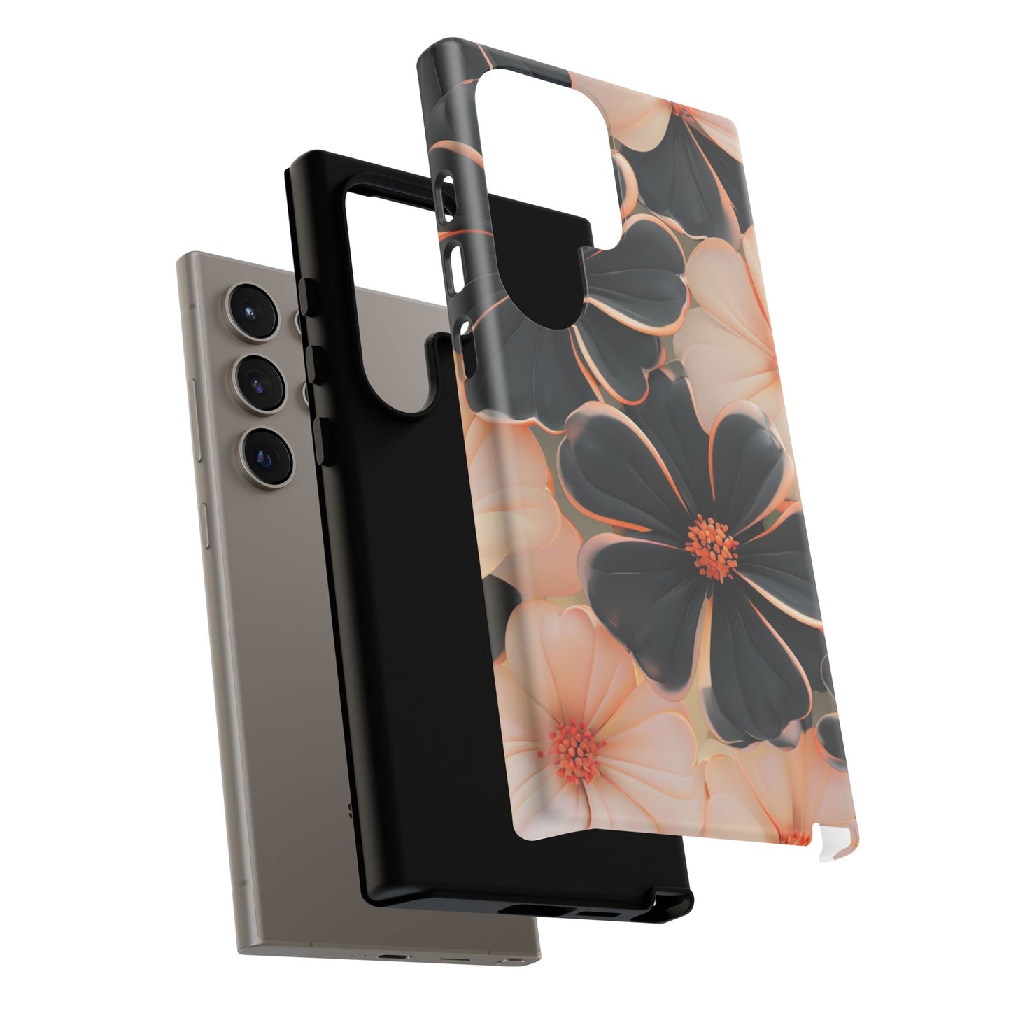 Elegant Black & Peach Floral - Phone Case