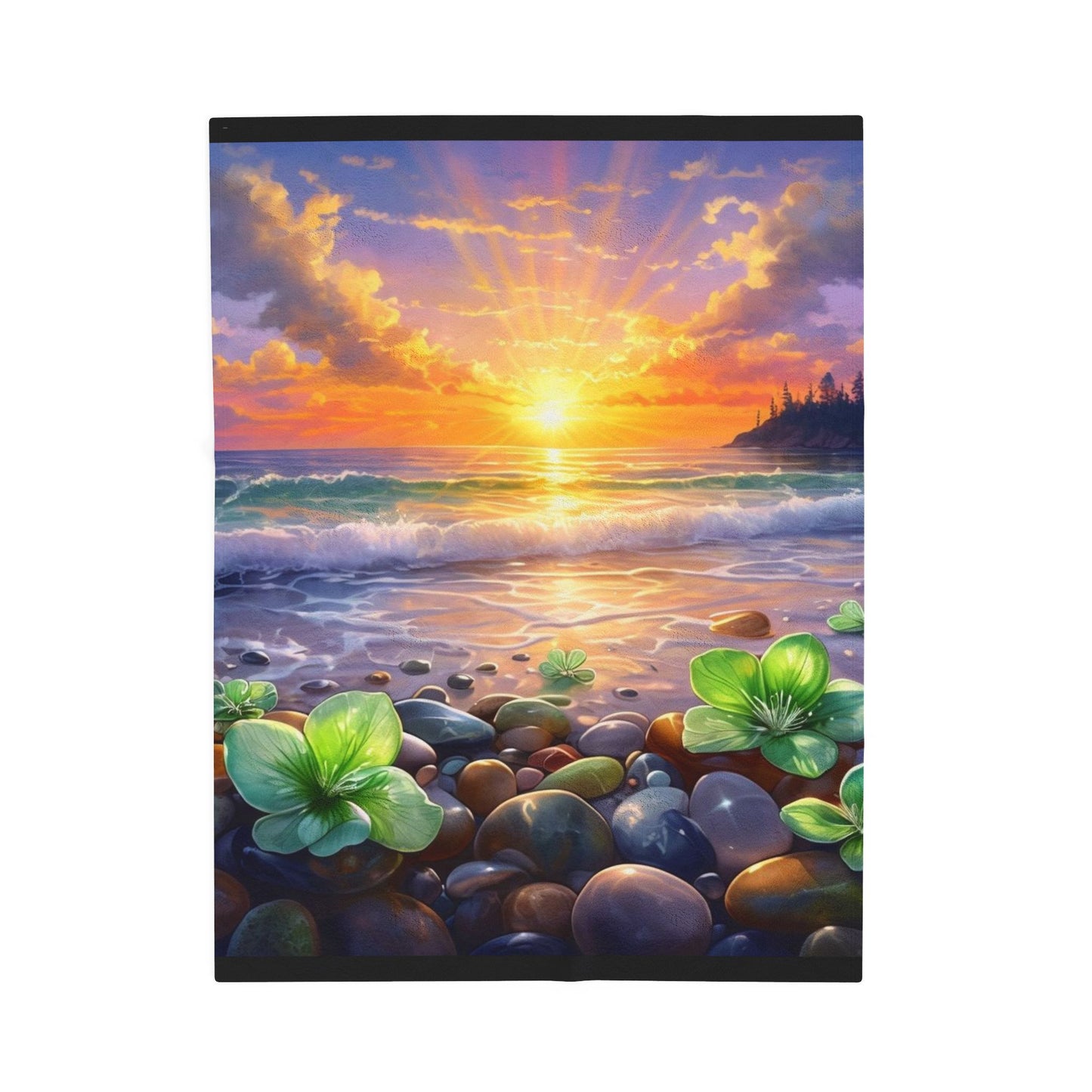Ocean Sunrise Serenity - Velveteen Plush Blanket