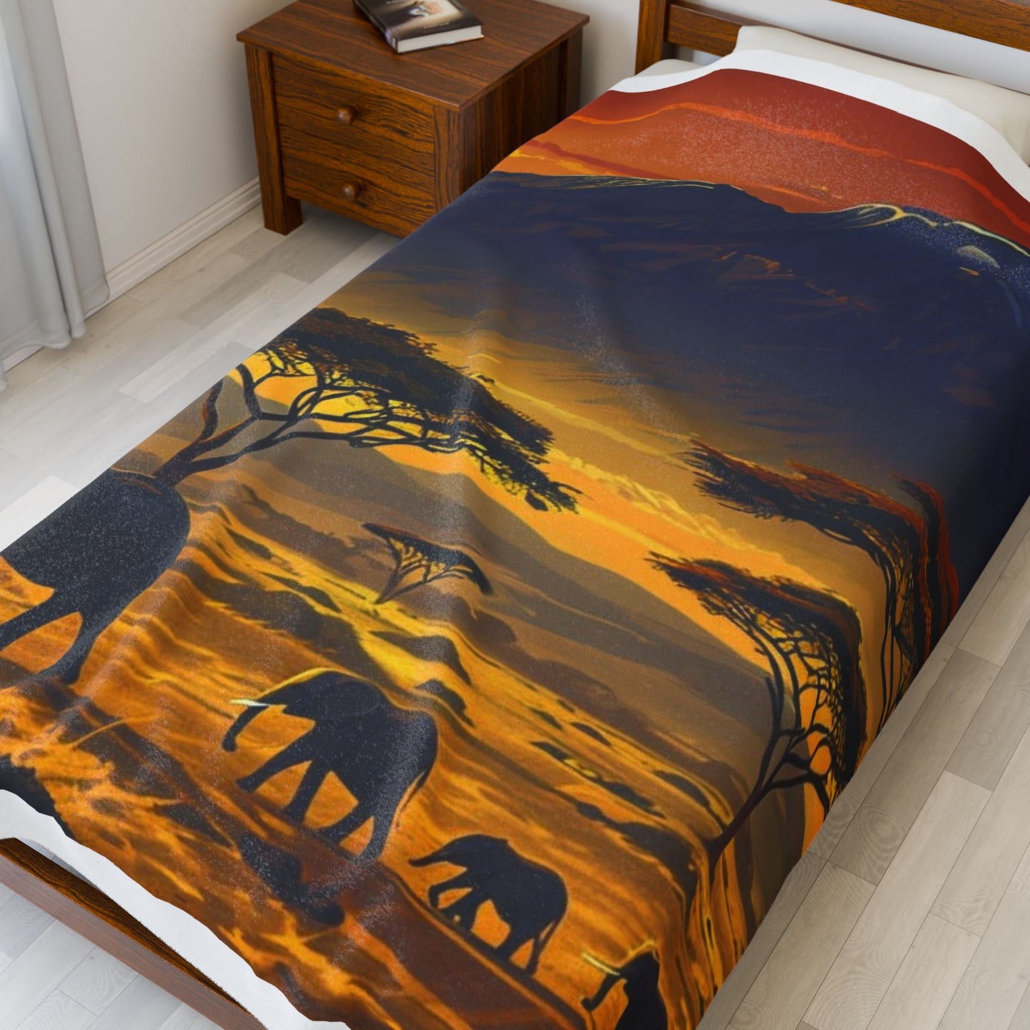 African Safari Sunset - Velveteen Plush Blanket
