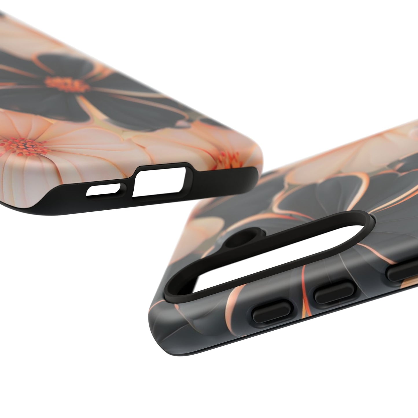 Elegant Black & Peach Floral - Phone Case