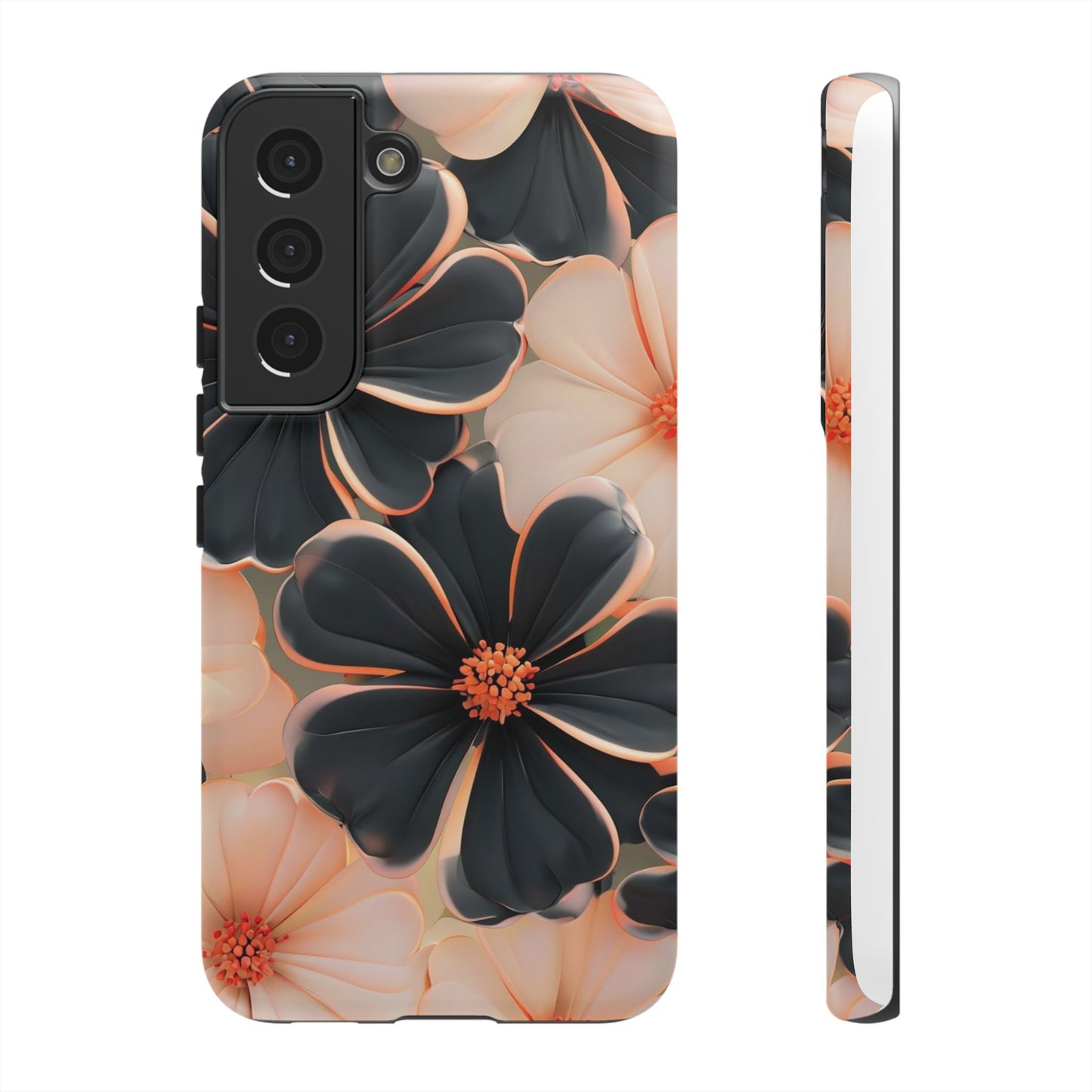 Elegant Black & Peach Floral - Phone Case