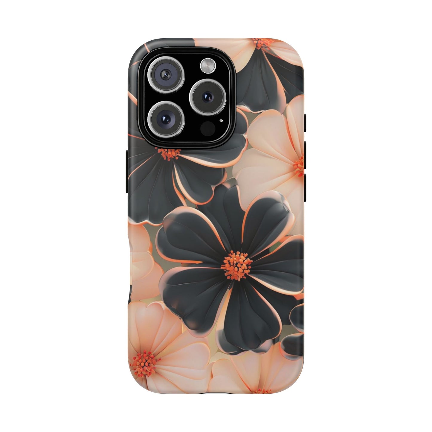 Elegant Black & Peach Floral - Phone Case