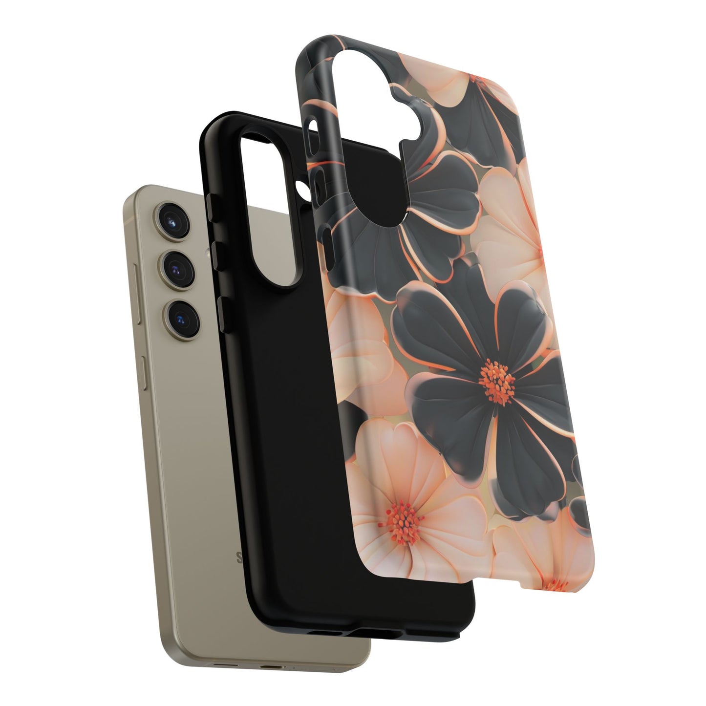 Elegant Black & Peach Floral - Phone Case