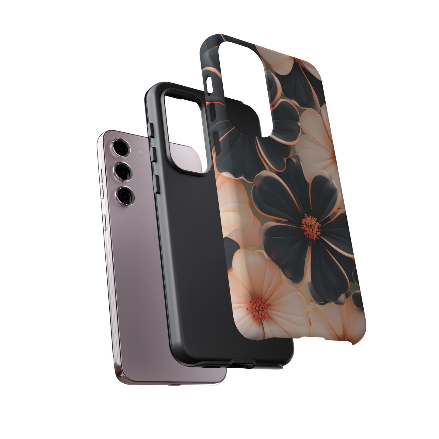 Elegant Black & Peach Floral - Phone Case