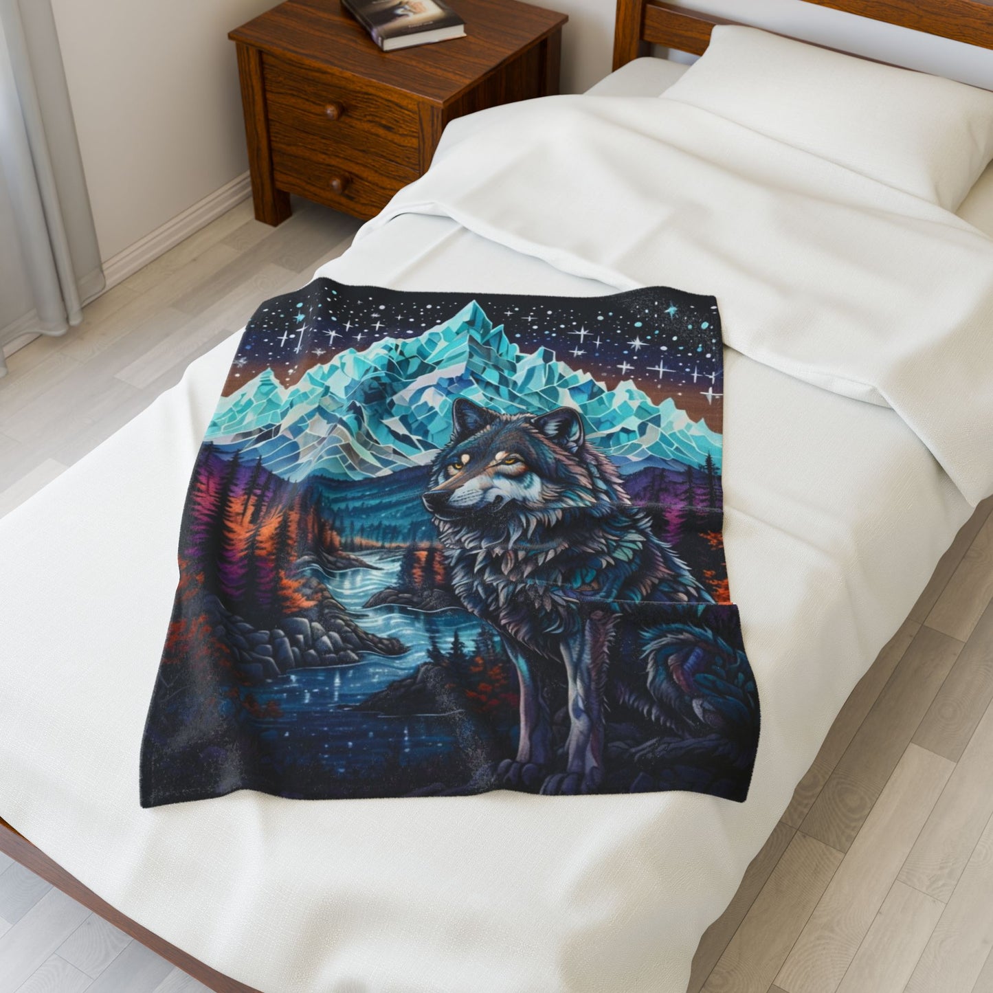 Mystic Wolf Mountain - Velveteen Plush Blanket