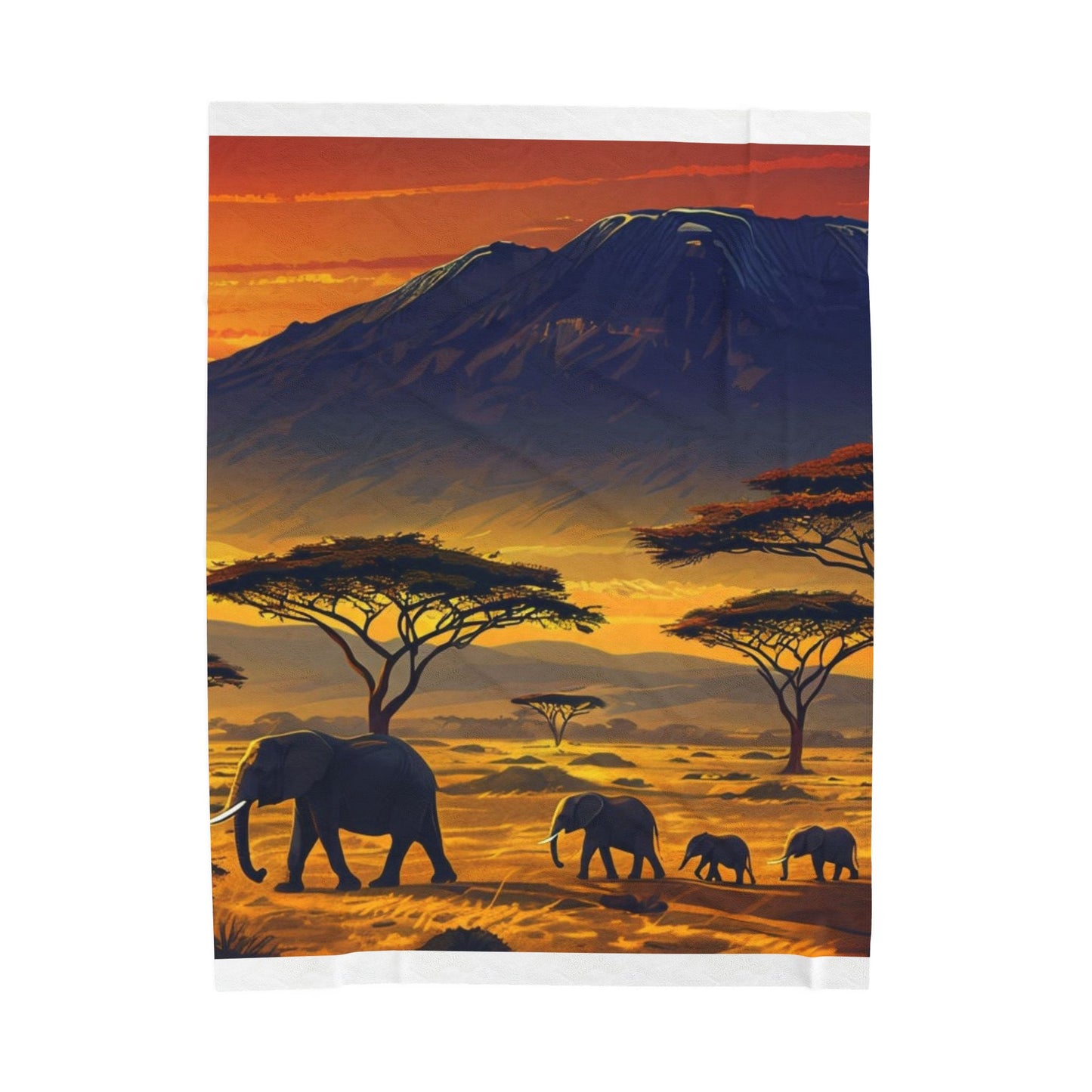 African Safari Sunset - Velveteen Plush Blanket