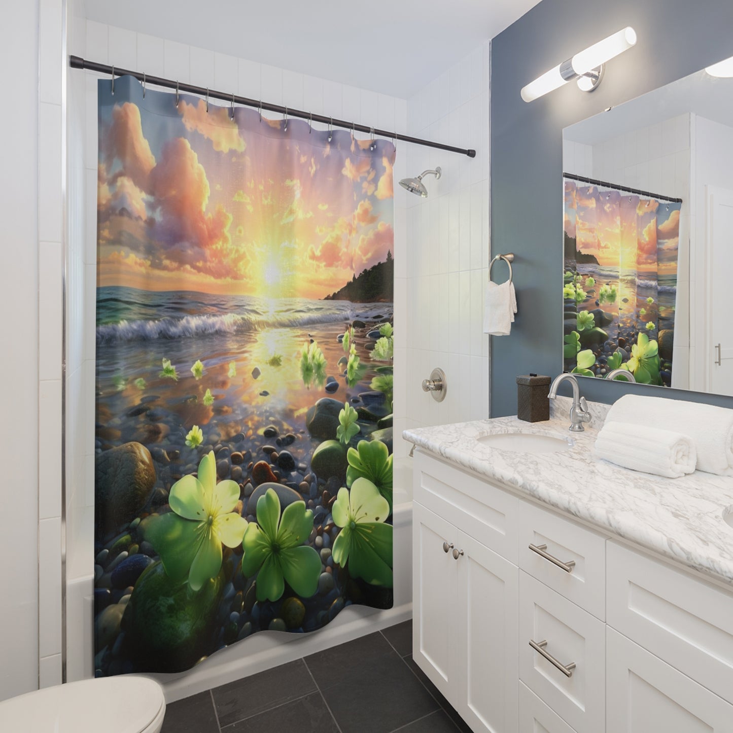 Tropical Green Floral Beach - Shower Curtain