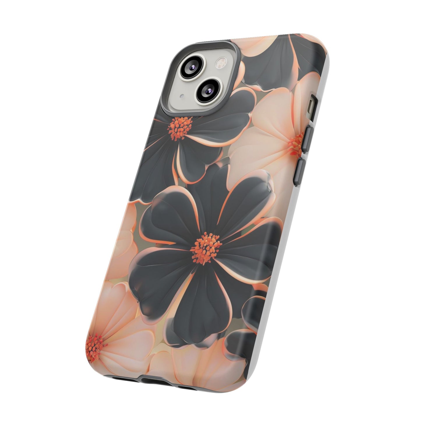 Elegant Black & Peach Floral - Phone Case