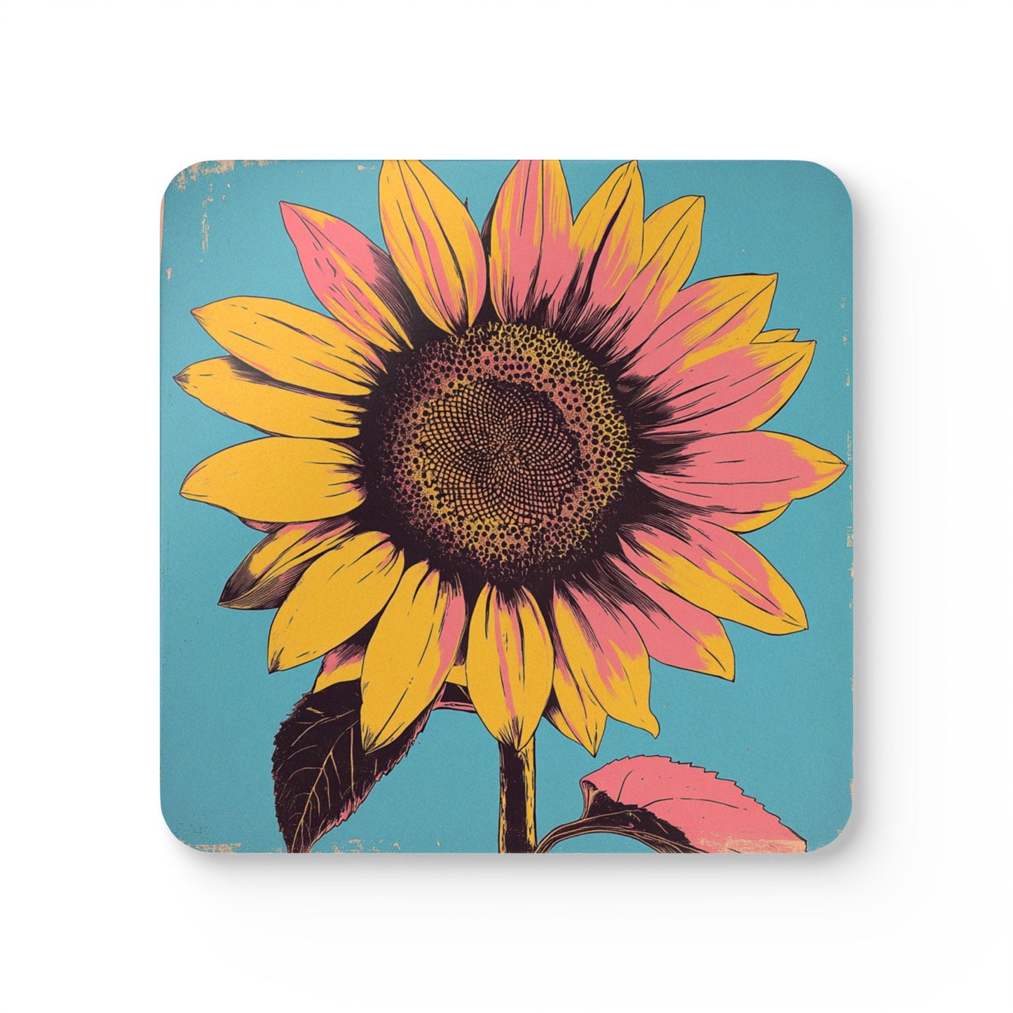 Vibrant Sunflower Retro Art Print - Coaster Set