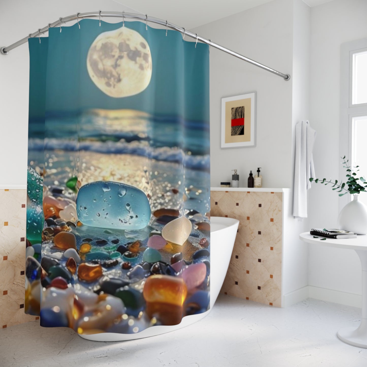 Moonlit Sea Glass Beach - Shower Curtain