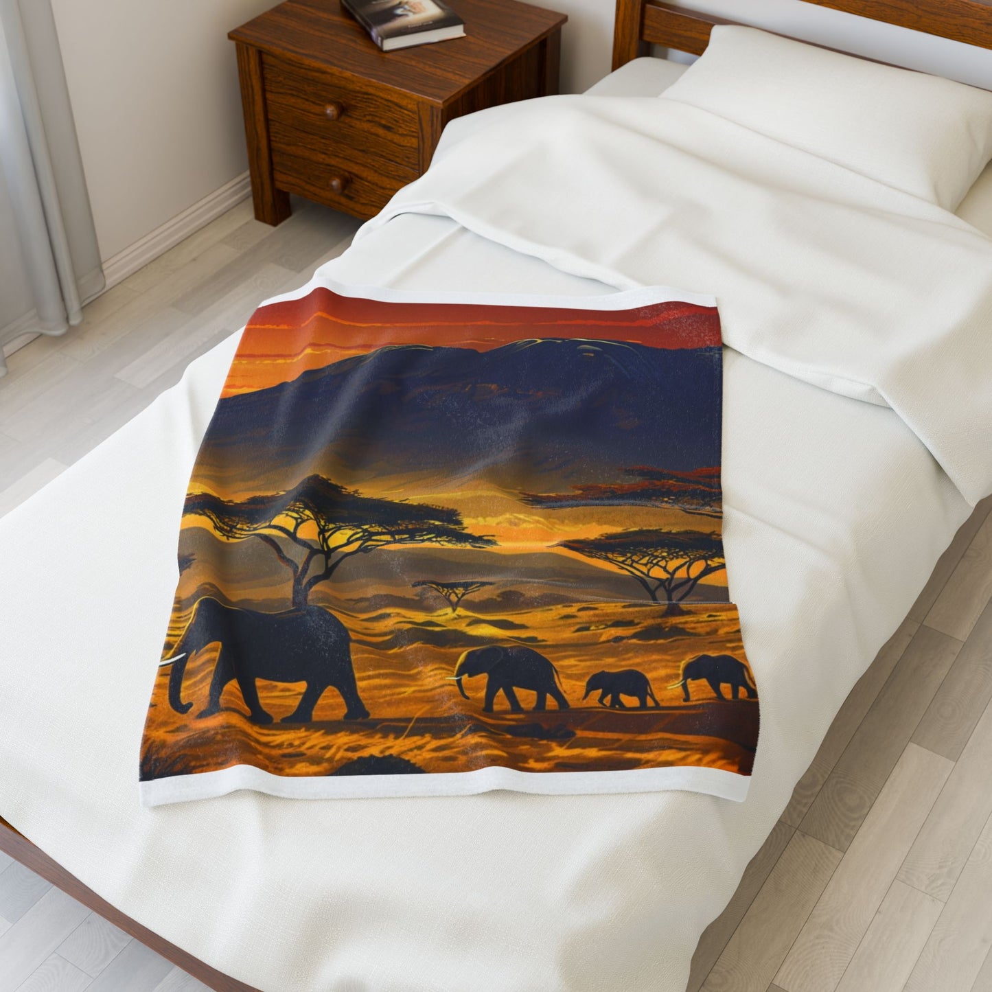 African Safari Sunset - Velveteen Plush Blanket