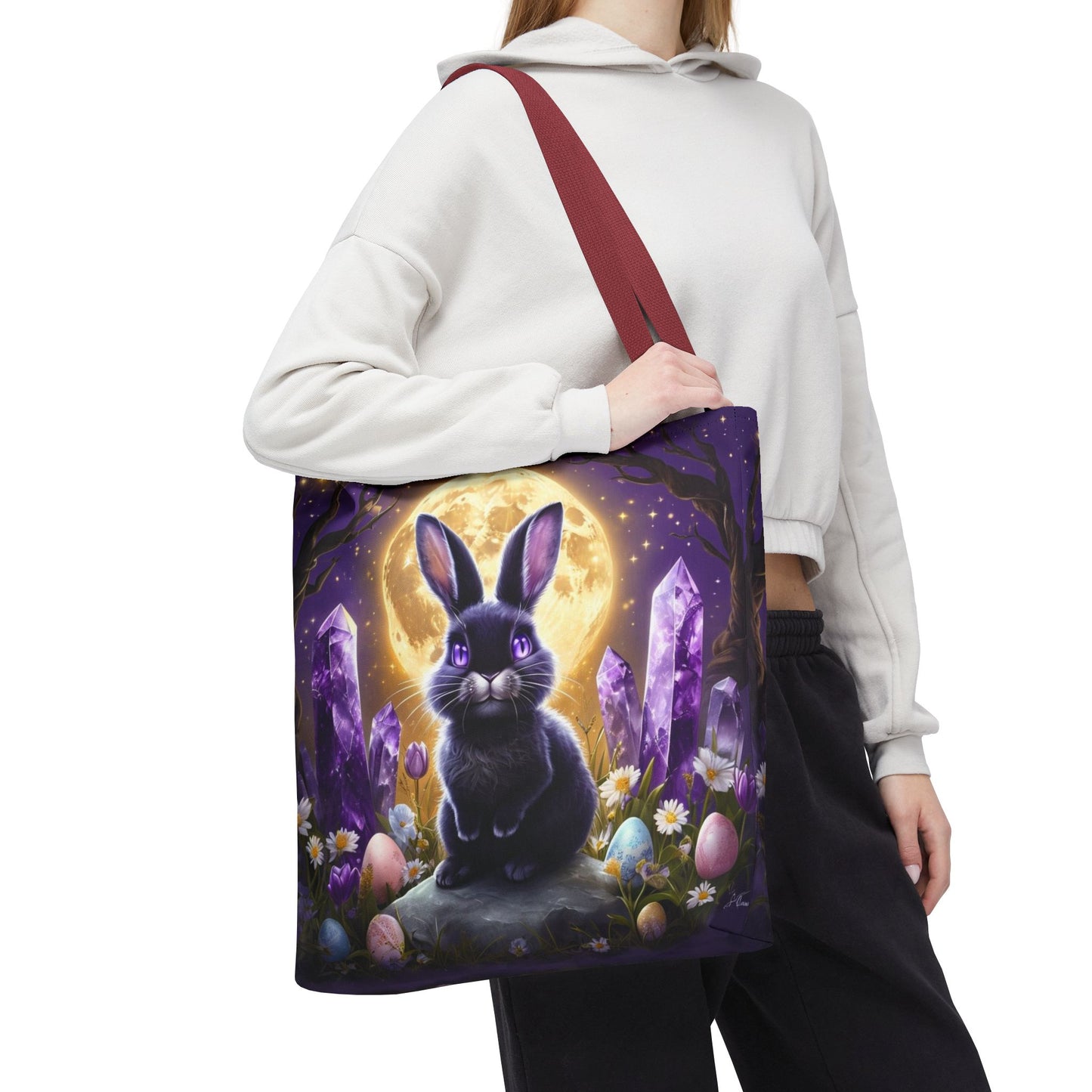 Moonlit Bunny with Amethyst Crystals - Tote Bag