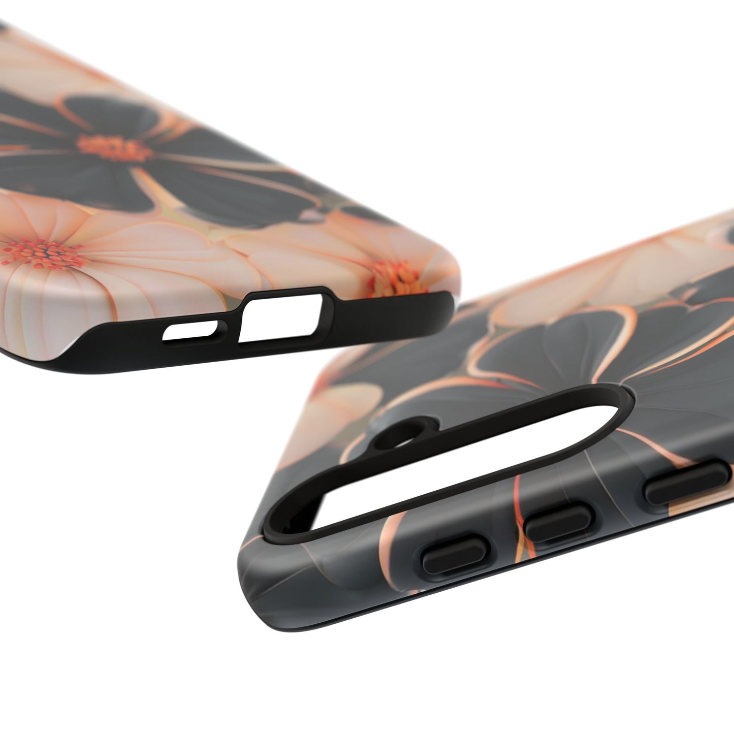Elegant Black & Peach Floral - Phone Case