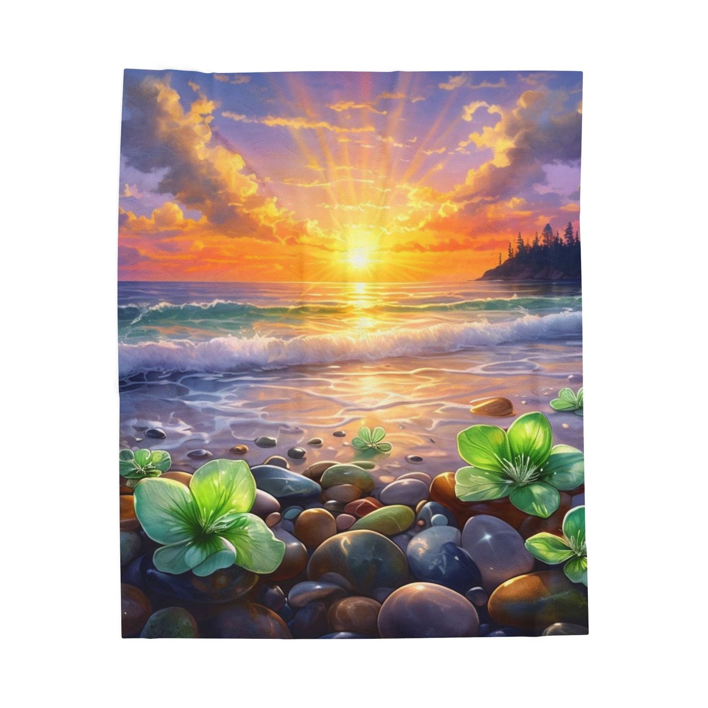 Ocean Sunrise Serenity - Velveteen Plush Blanket