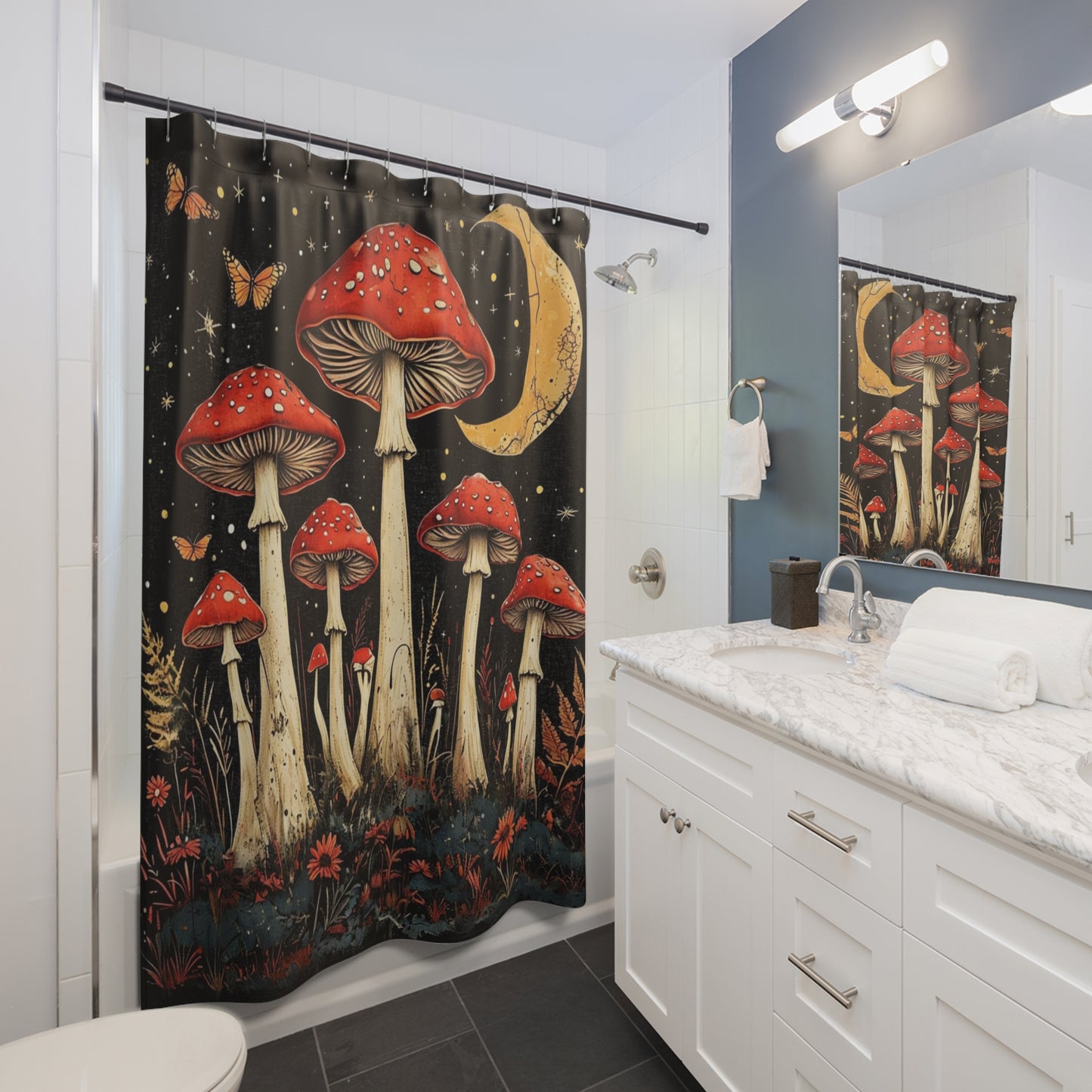 Whimsical Moonlit Mushroom - Shower Curtain