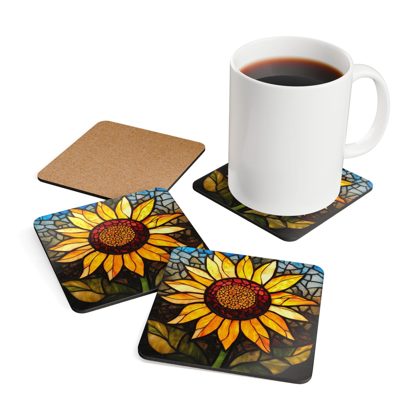 Sunflower Stained Glass Artwork - Coaster Set