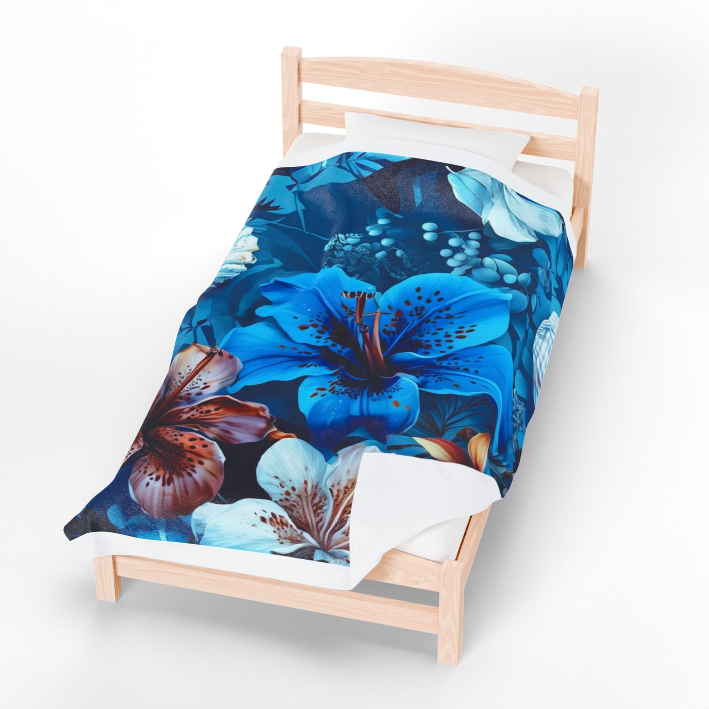Blue Floral Fantasy - Velveteen Plush Blanket