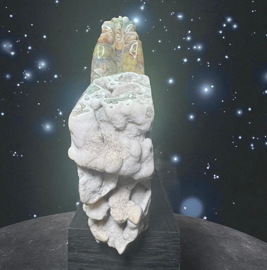 Moss Agate Dragon & Castle