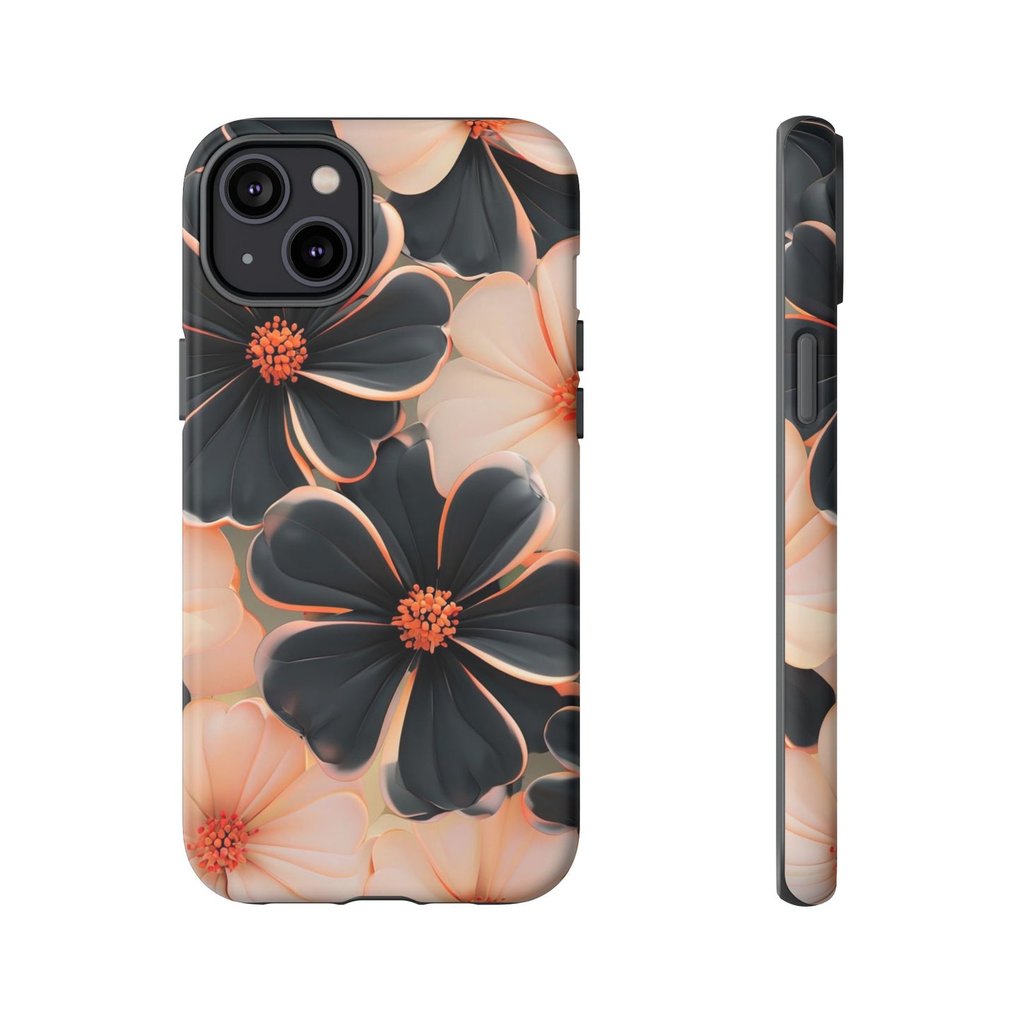 Elegant Black & Peach Floral - Phone Case