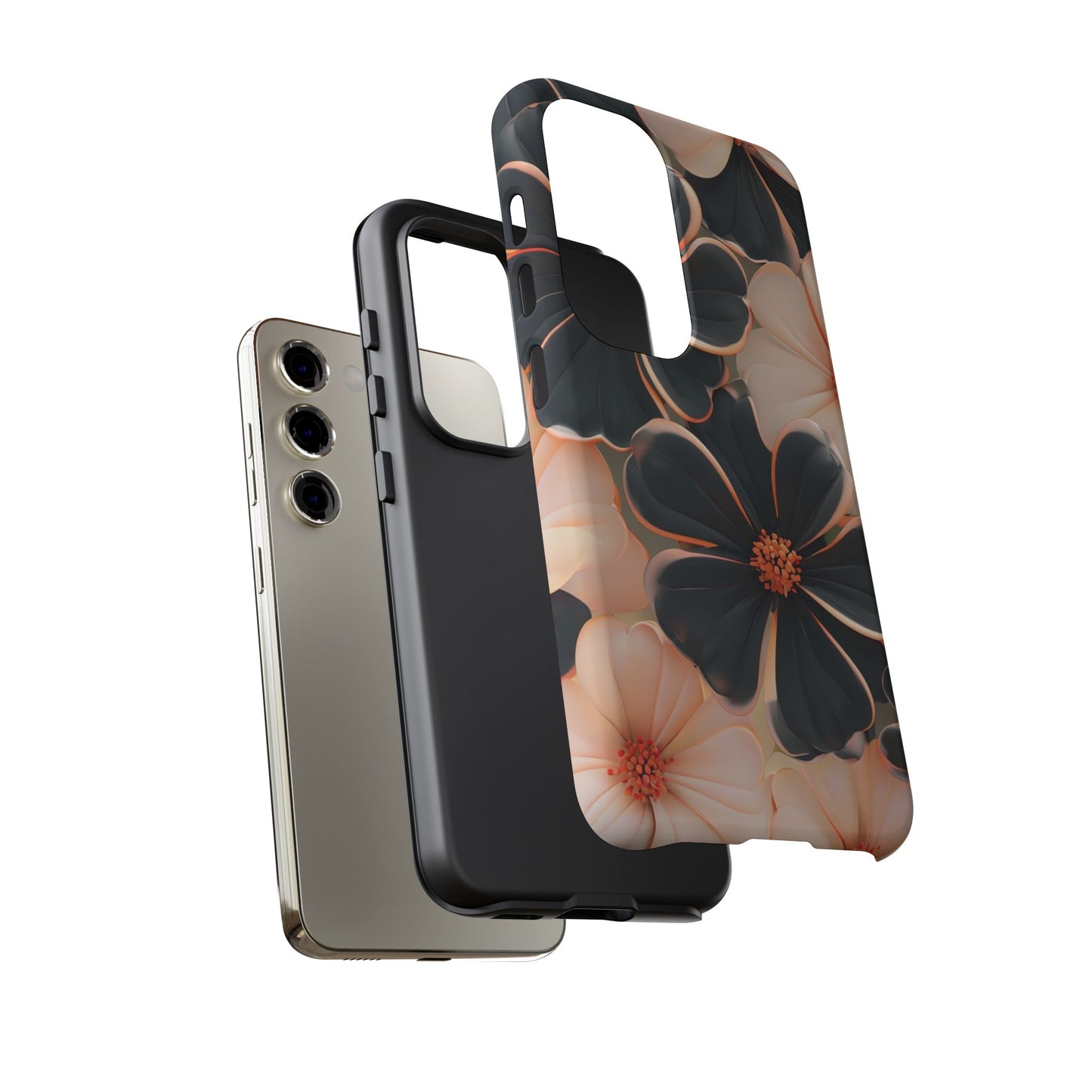 Elegant Black & Peach Floral - Phone Case