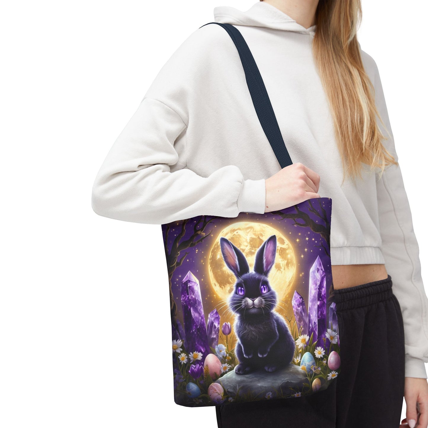Moonlit Bunny with Amethyst Crystals - Tote Bag
