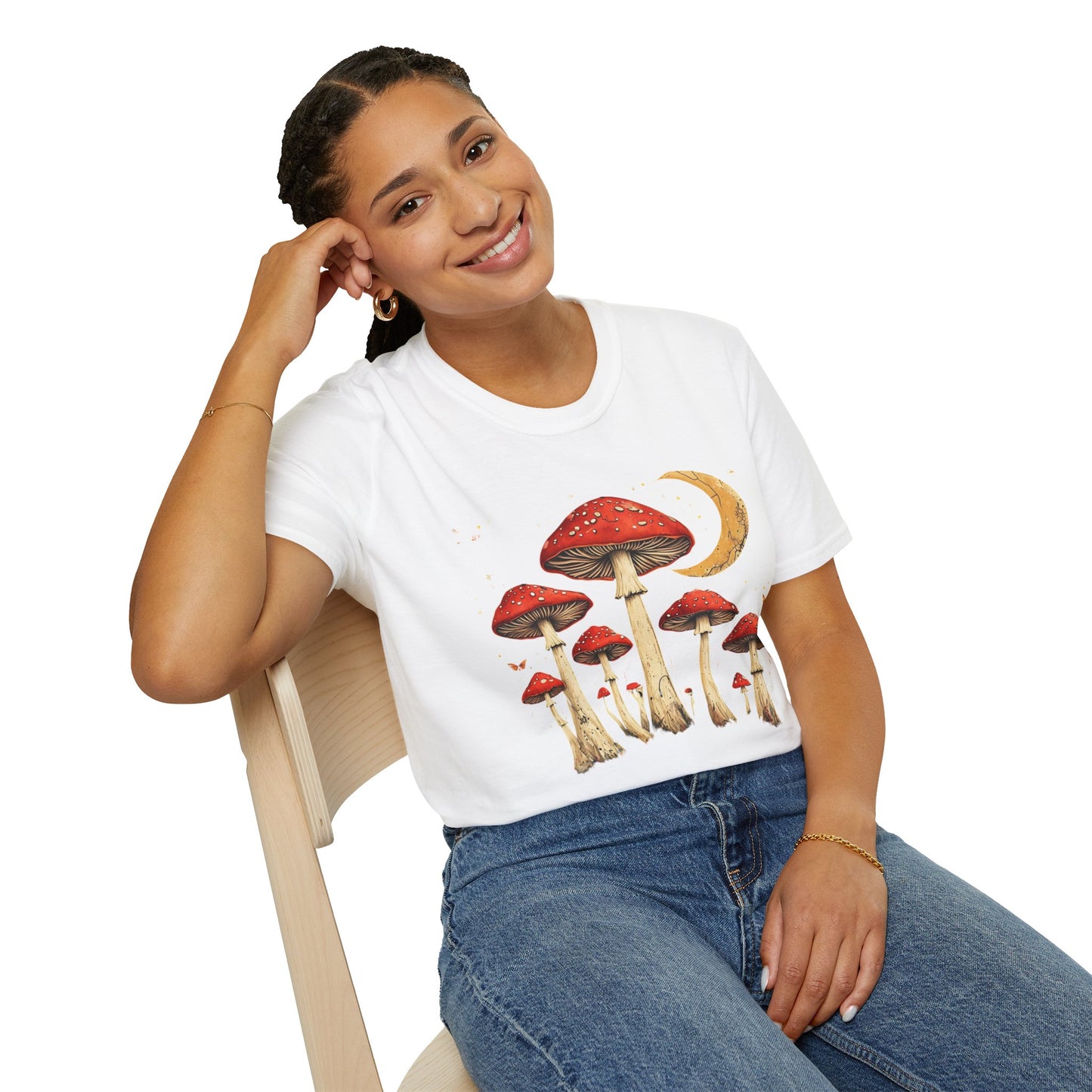 Whimsical Mushroom Moon - Unisex Softstyle T-Shirt