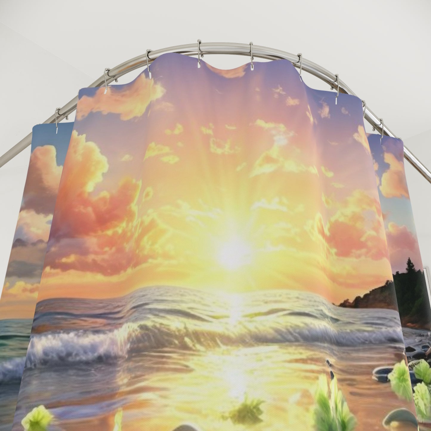 Tropical Green Floral Beach - Shower Curtain
