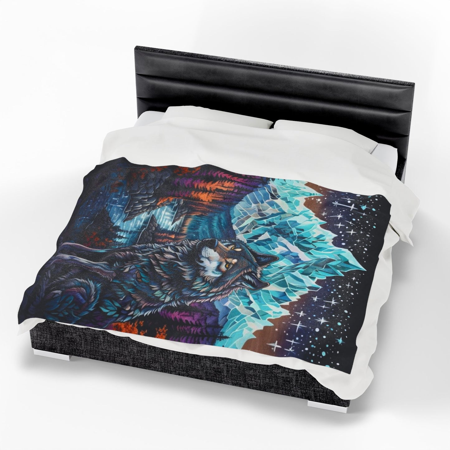 Mystic Wolf Mountain - Velveteen Plush Blanket