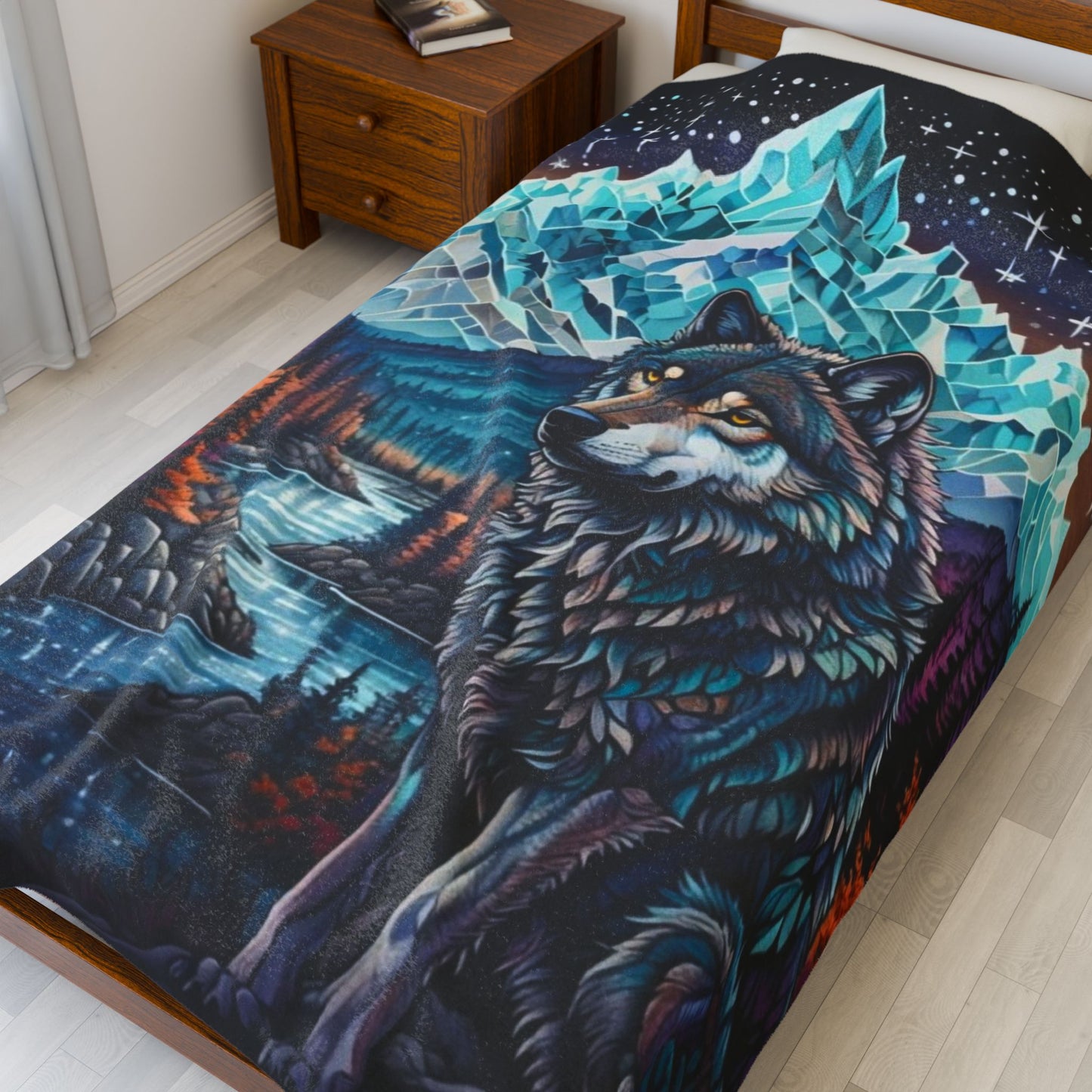 Mystic Wolf Mountain - Velveteen Plush Blanket