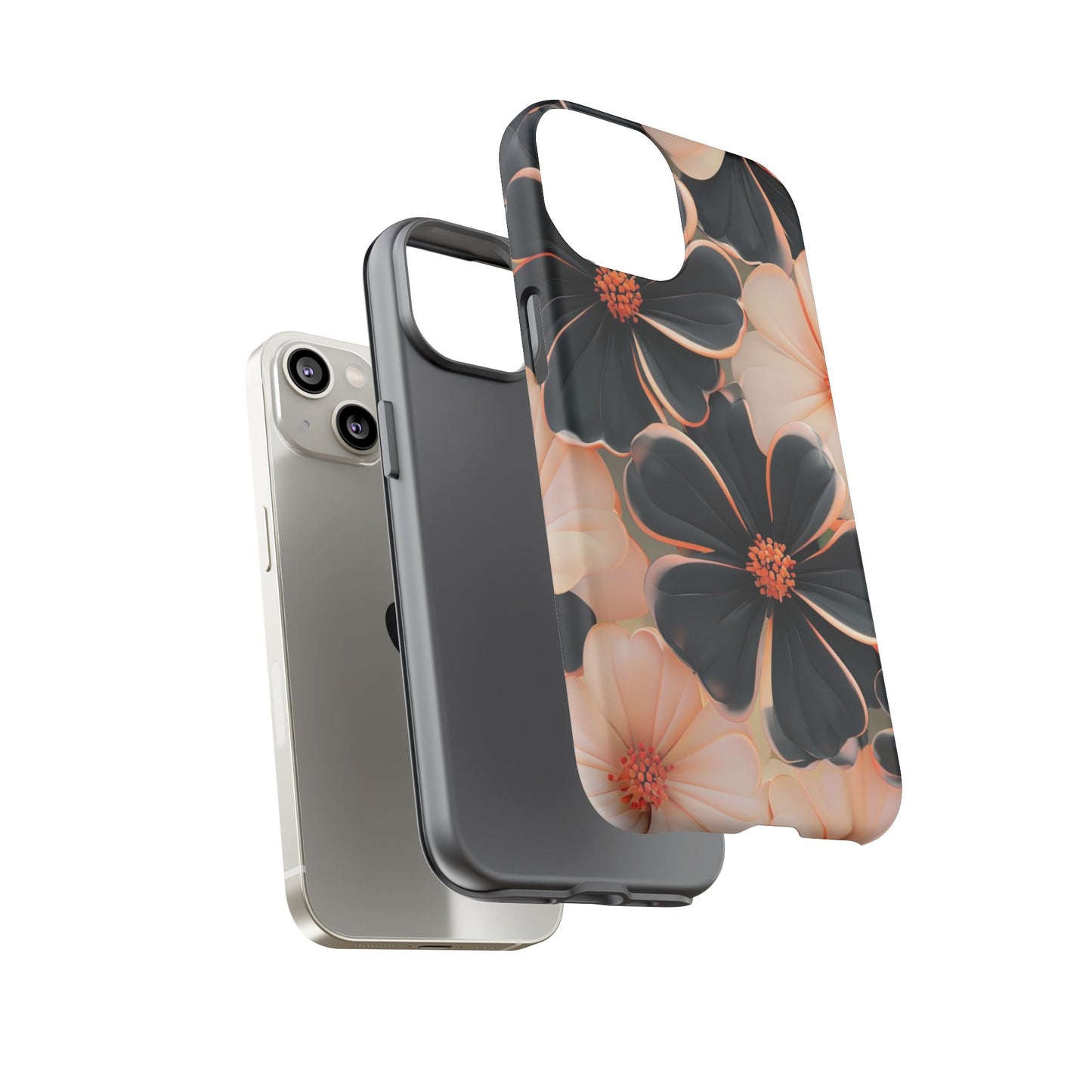 Elegant Black & Peach Floral - Phone Case