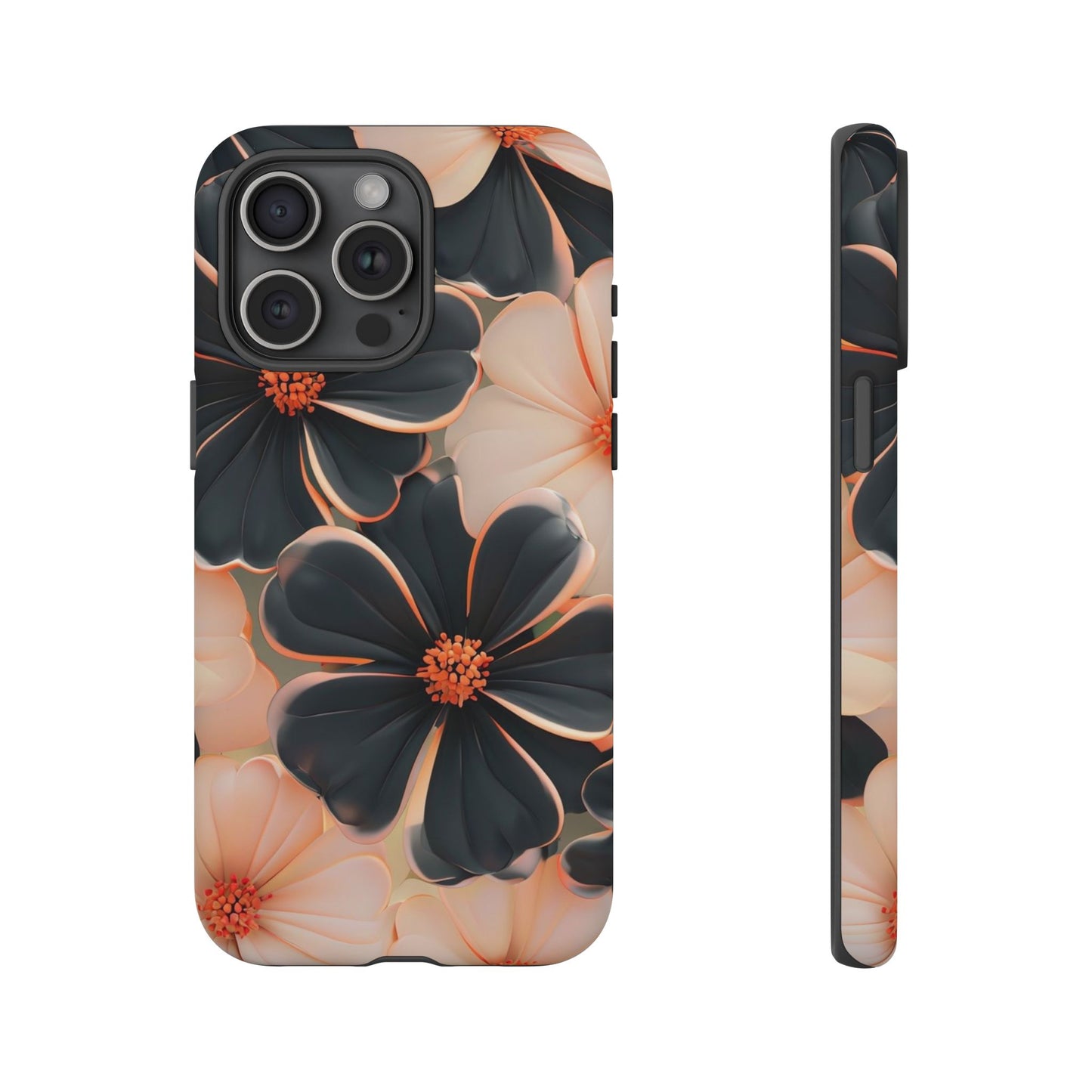Elegant Black & Peach Floral - Phone Case