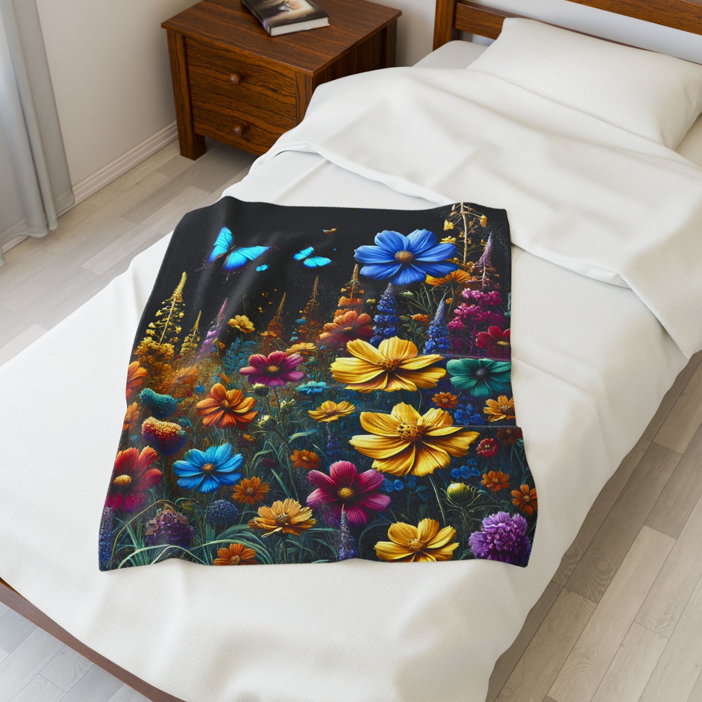 Whimsical Floral Meadow - Velveteen Plush Blanket
