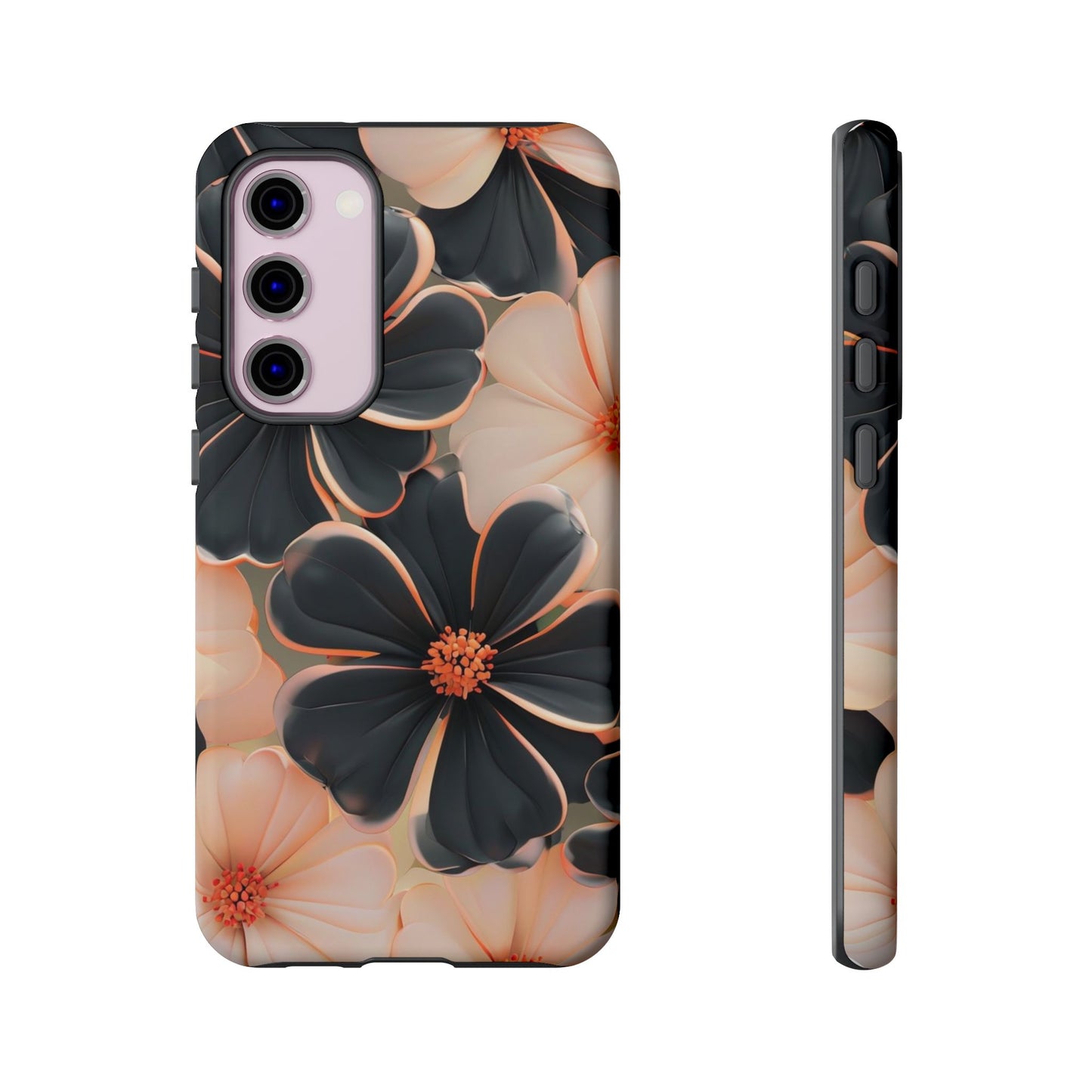 Elegant Black & Peach Floral - Phone Case