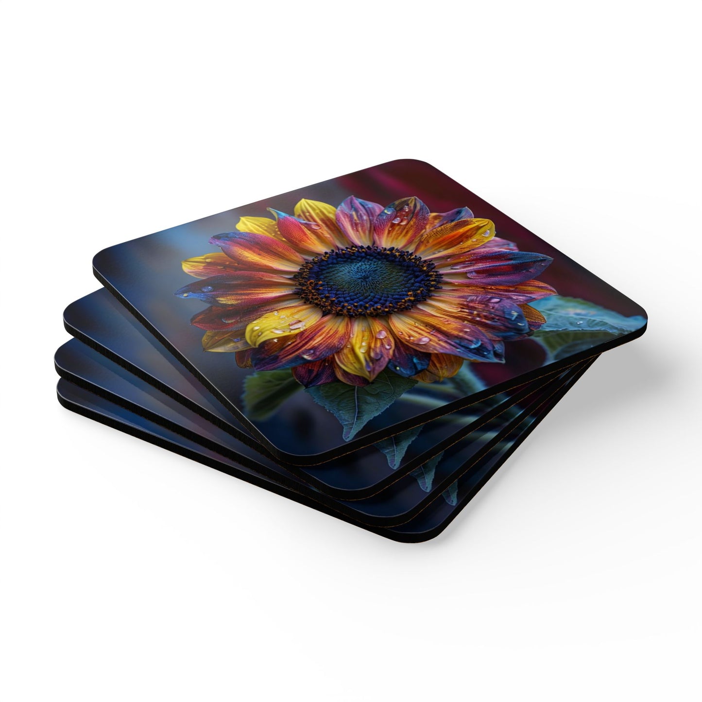 Vibrant Sunflower with Water Droplets - Coaster Set