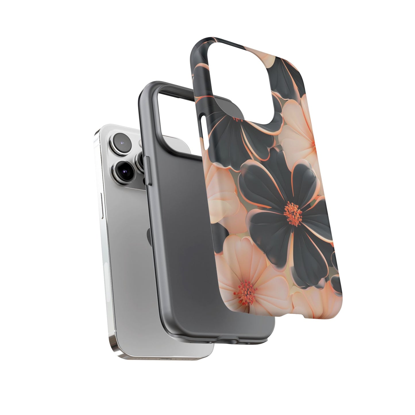 Elegant Black & Peach Floral - Phone Case