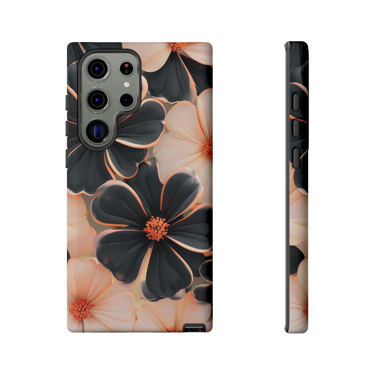 Elegant Black & Peach Floral - Phone Case