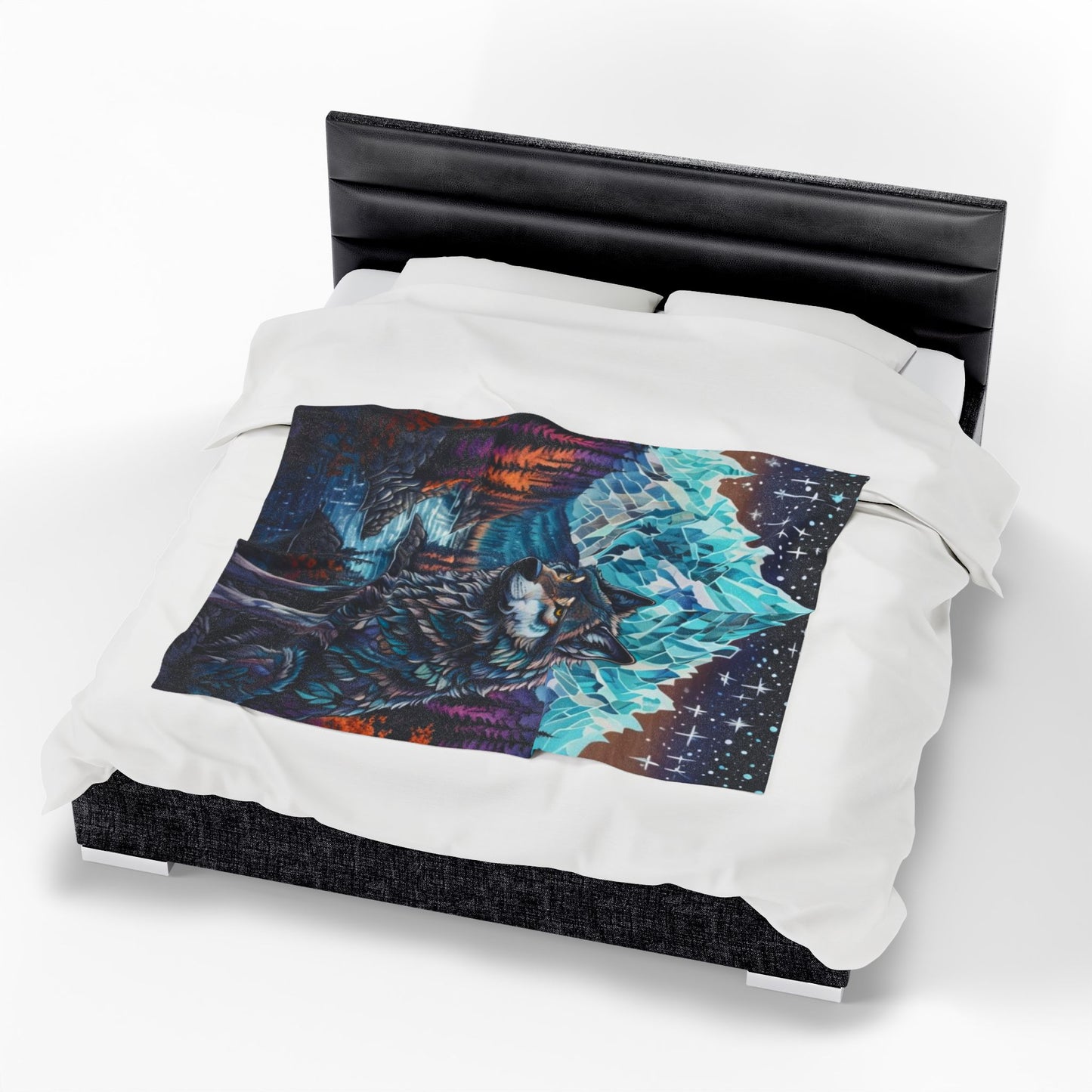 Mystic Wolf Mountain - Velveteen Plush Blanket