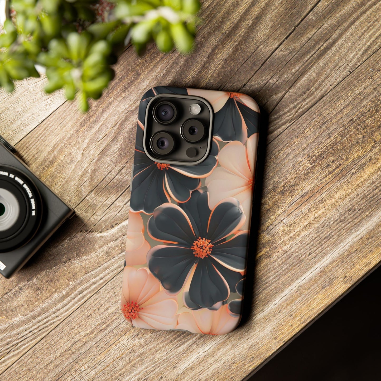 Elegant Black & Peach Floral - Phone Case