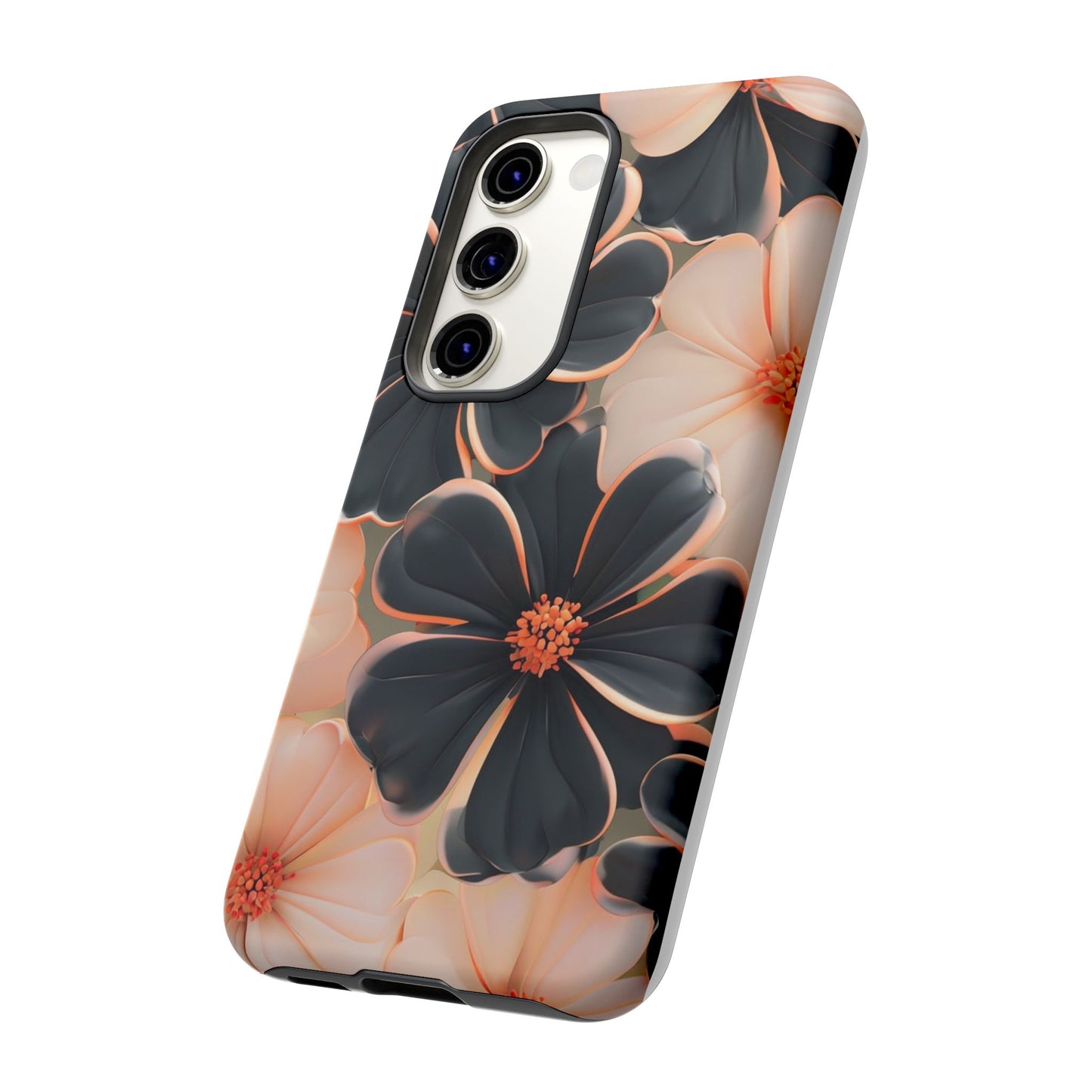 Elegant Black & Peach Floral - Phone Case