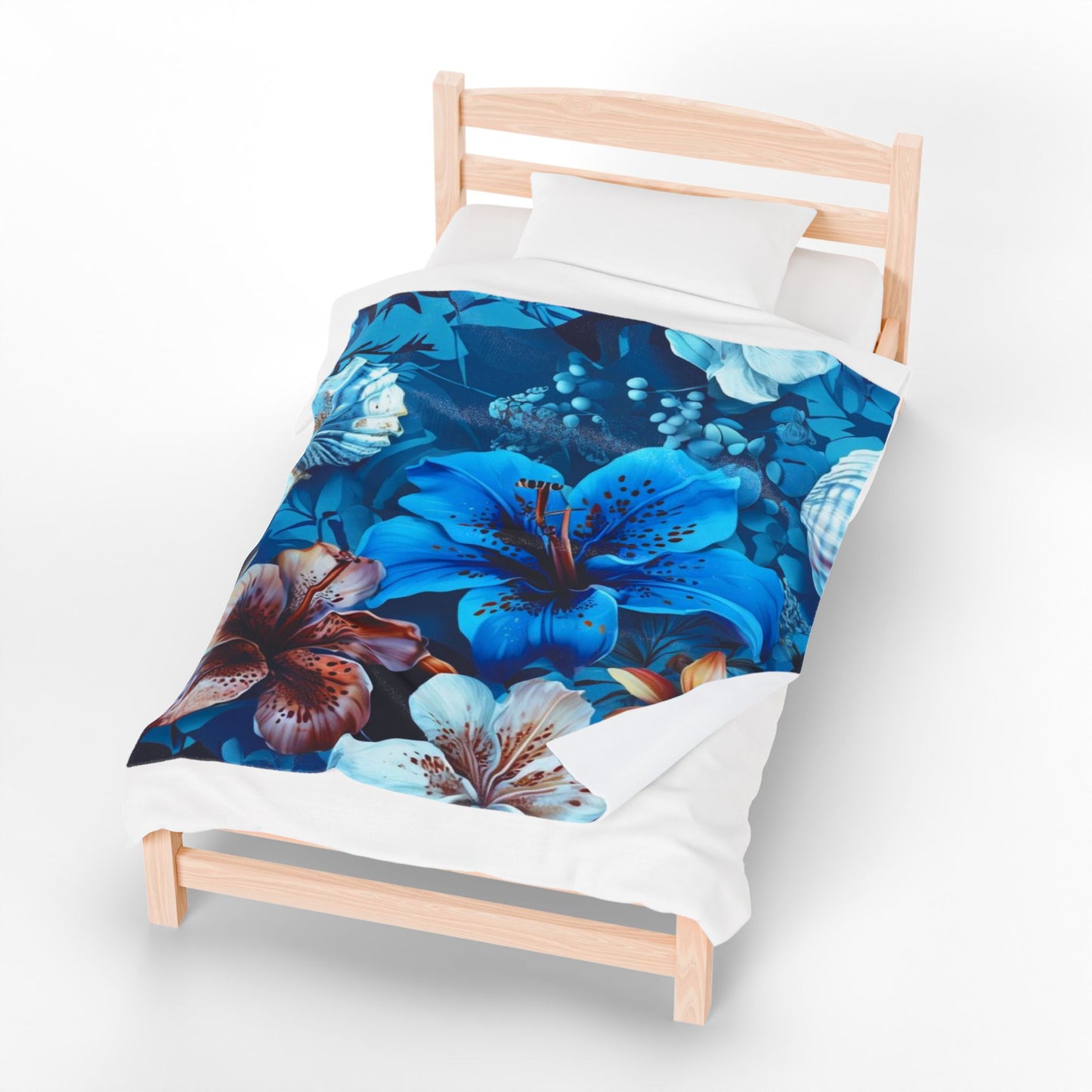 Blue Floral Fantasy - Velveteen Plush Blanket
