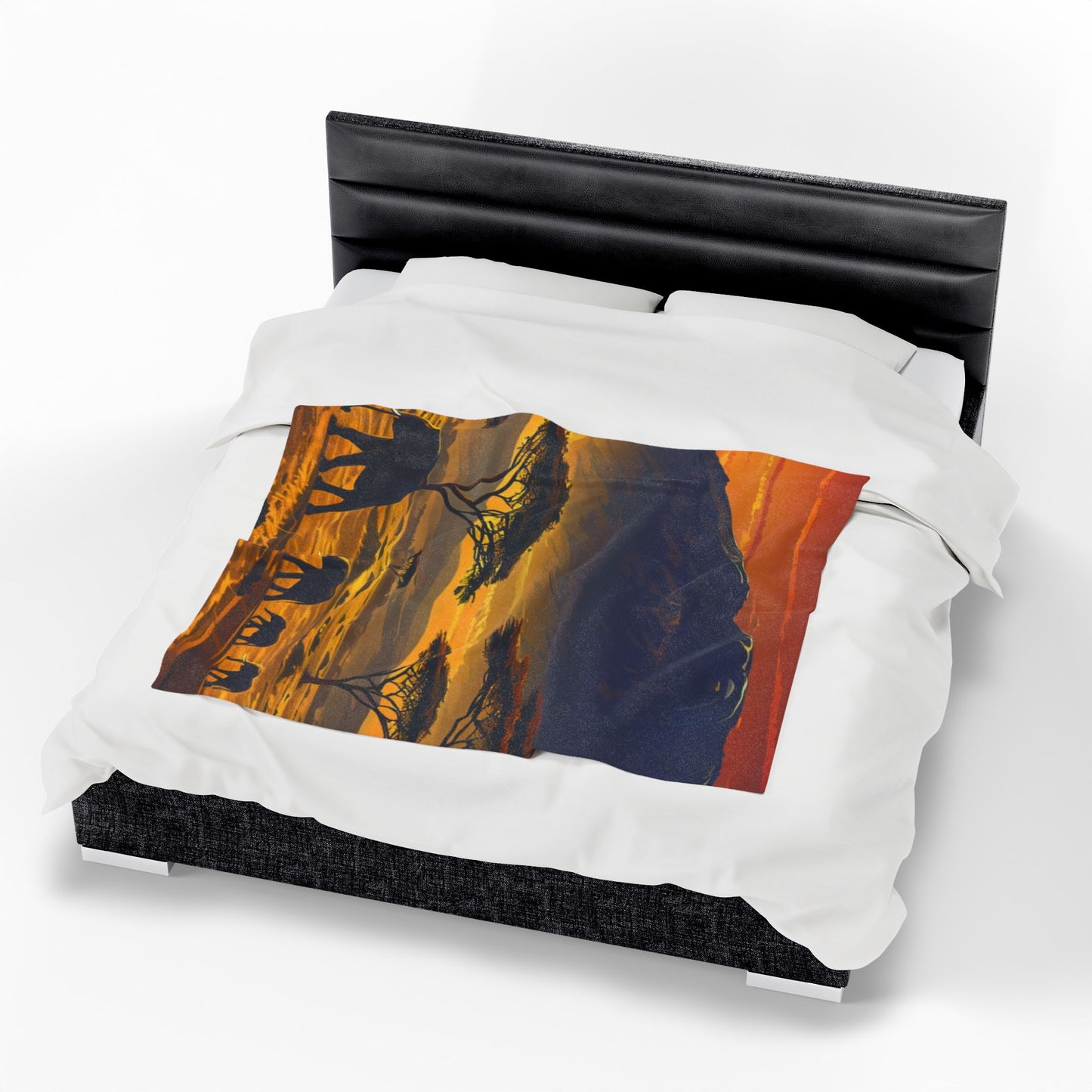 African Safari Sunset - Velveteen Plush Blanket