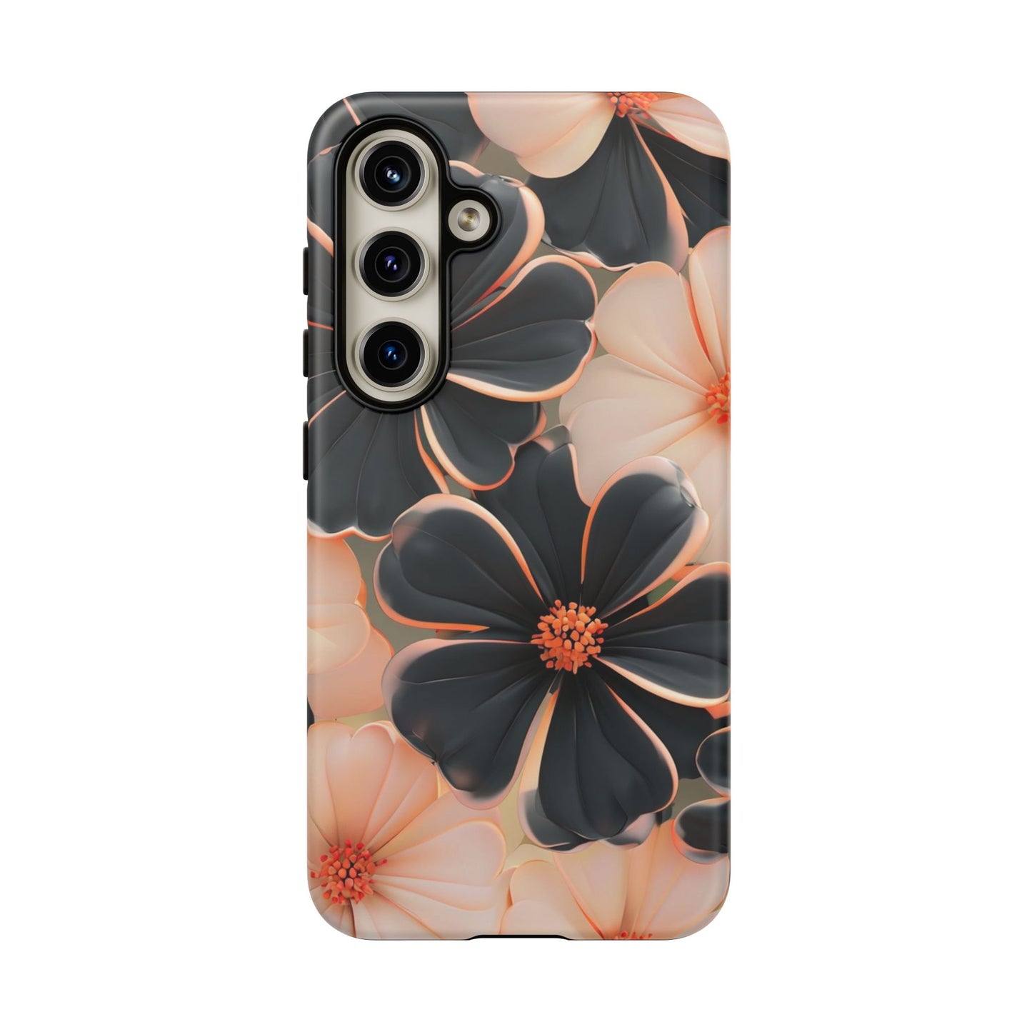 Elegant Black & Peach Floral - Phone Case
