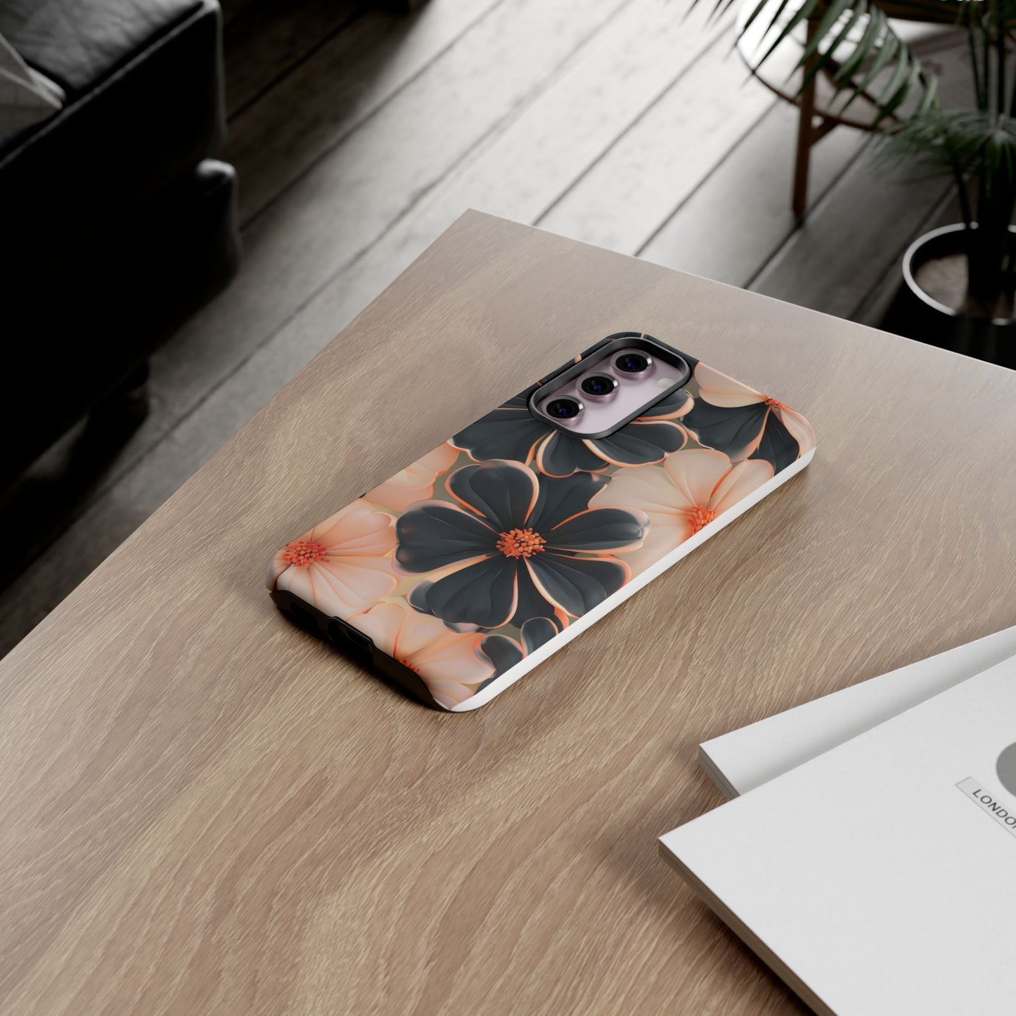 Elegant Black & Peach Floral - Phone Case