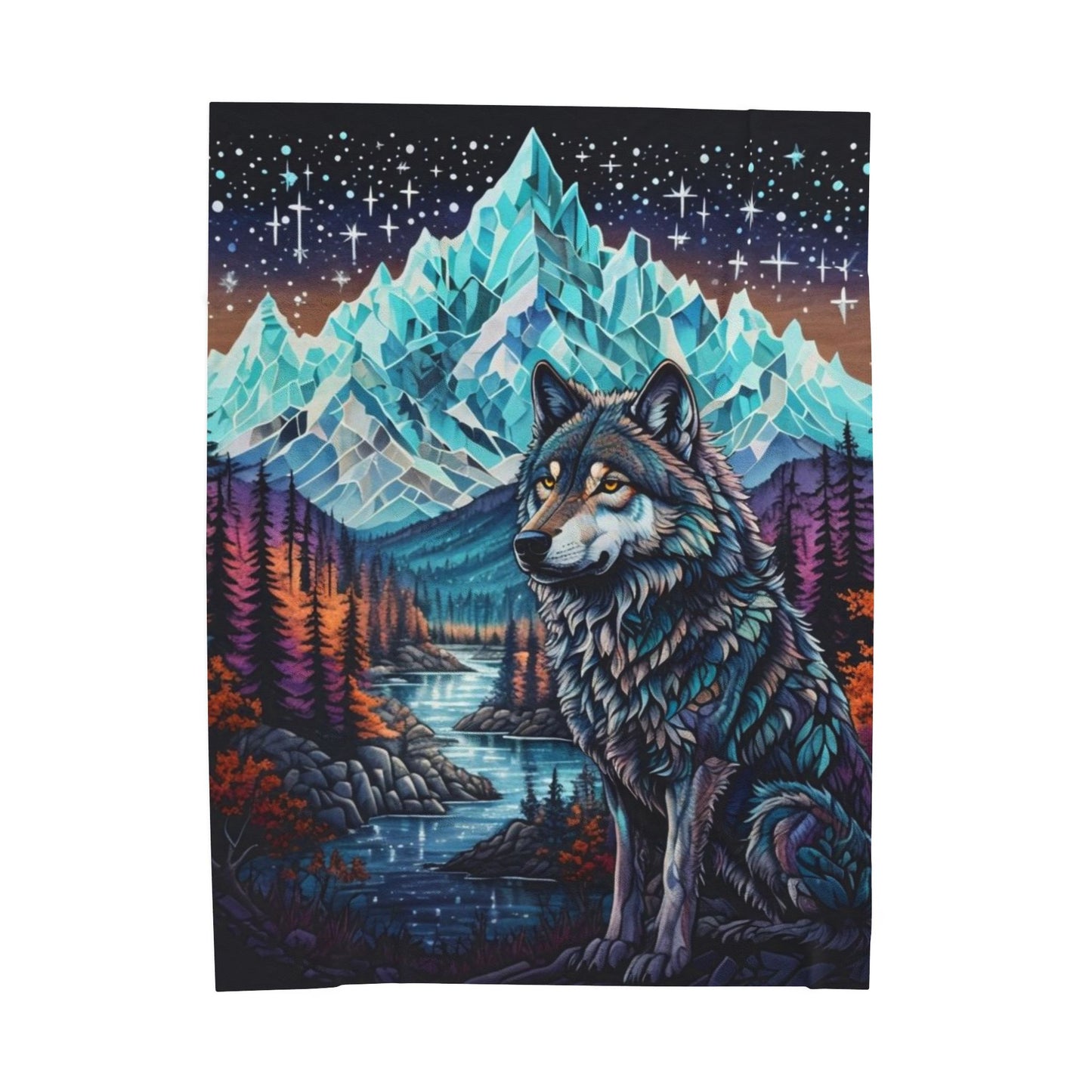 Mystic Wolf Mountain - Velveteen Plush Blanket